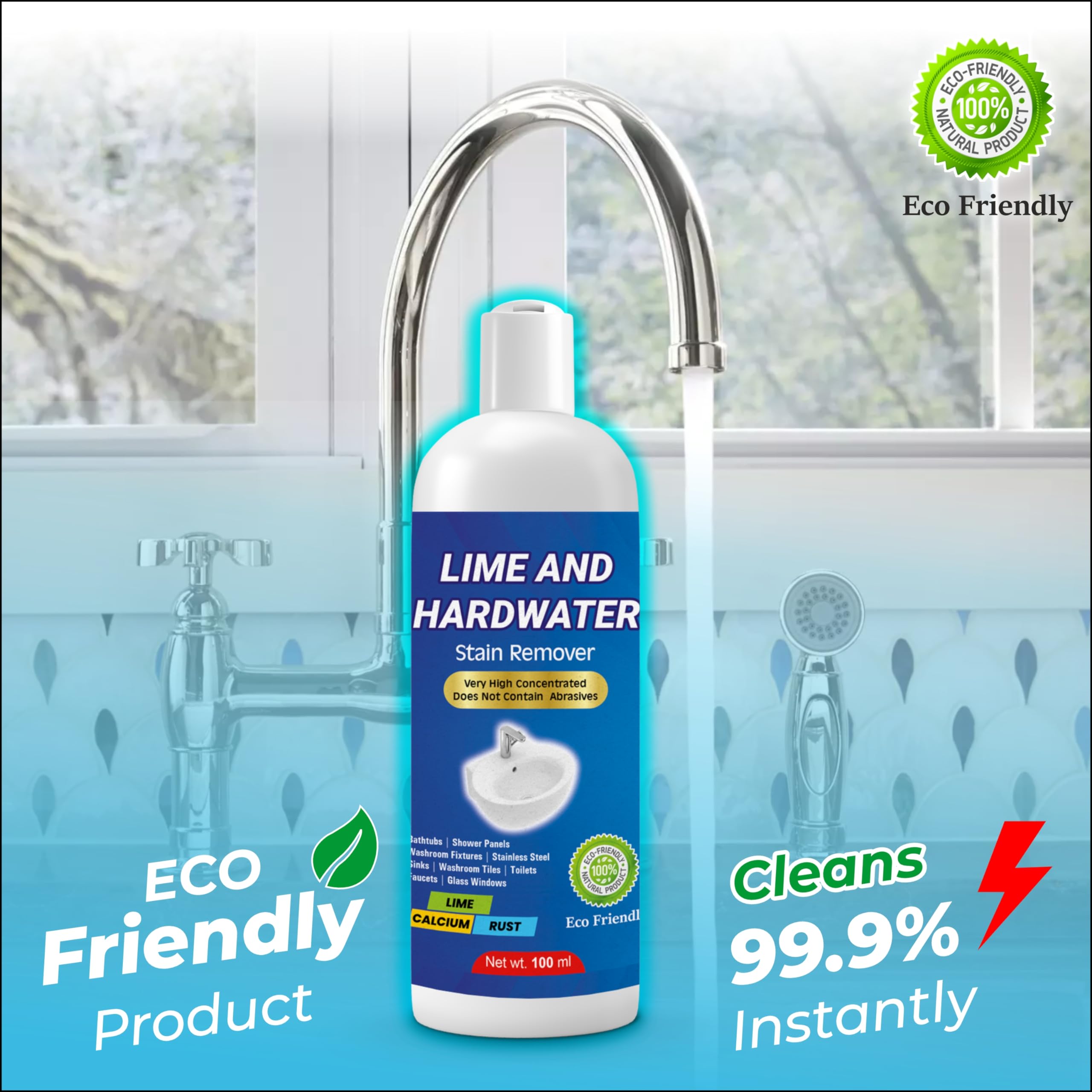 Best Tap & Shower Cleaner for Hard Water - Powerful Soap Scum & Lime Scale Remover | Works on Basins, Sinks, Faucets, Fixtures, Bathtubs & Shower Glass | Eliminates Tough Stains (1-Pack) | Perfect for Bathroom & Kitchen Deep Cleaning
