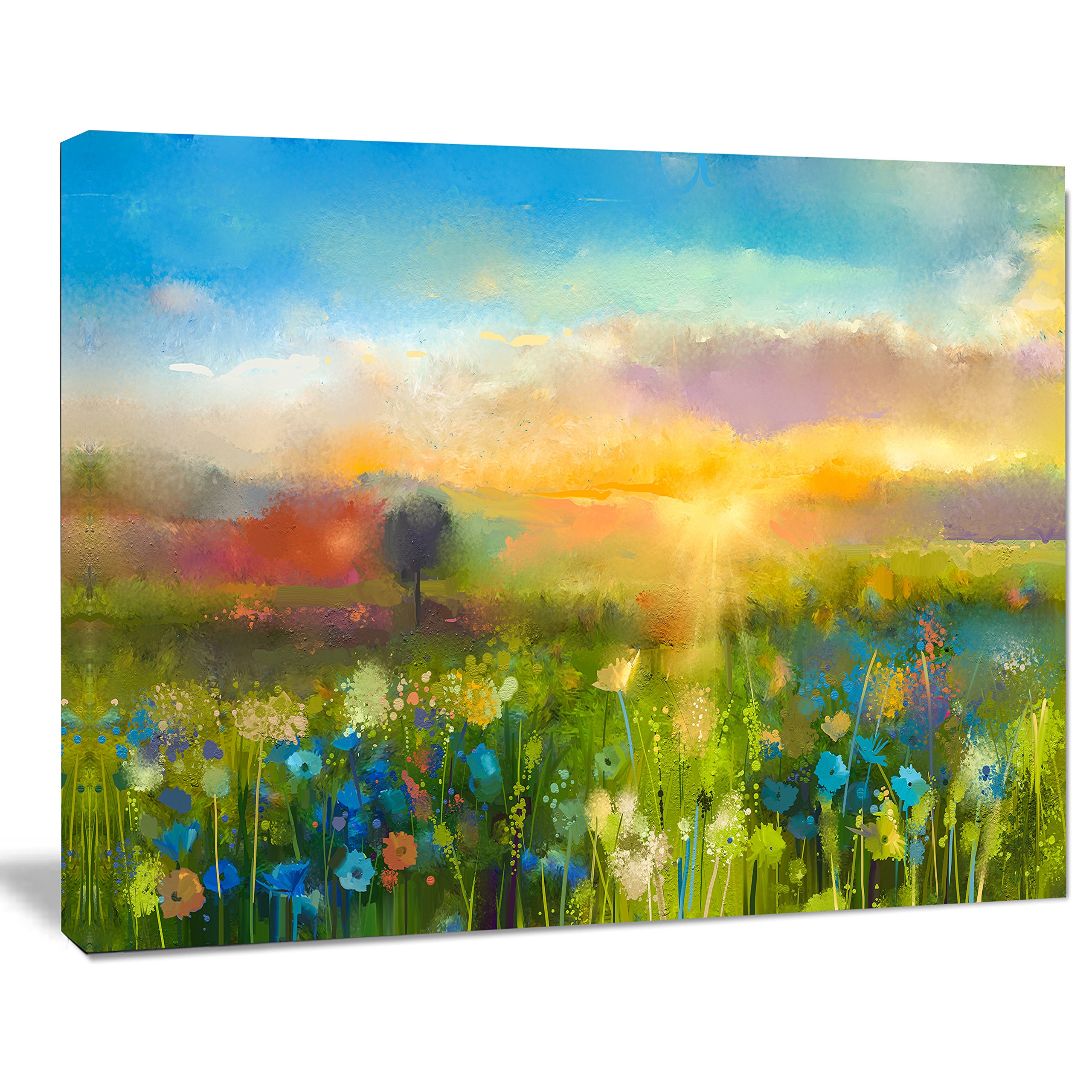 Sunset Meadow Landscape Contemporary Canvas Art Print - Stunning Nature Wall Decor for Living Room, Bedroom & Office