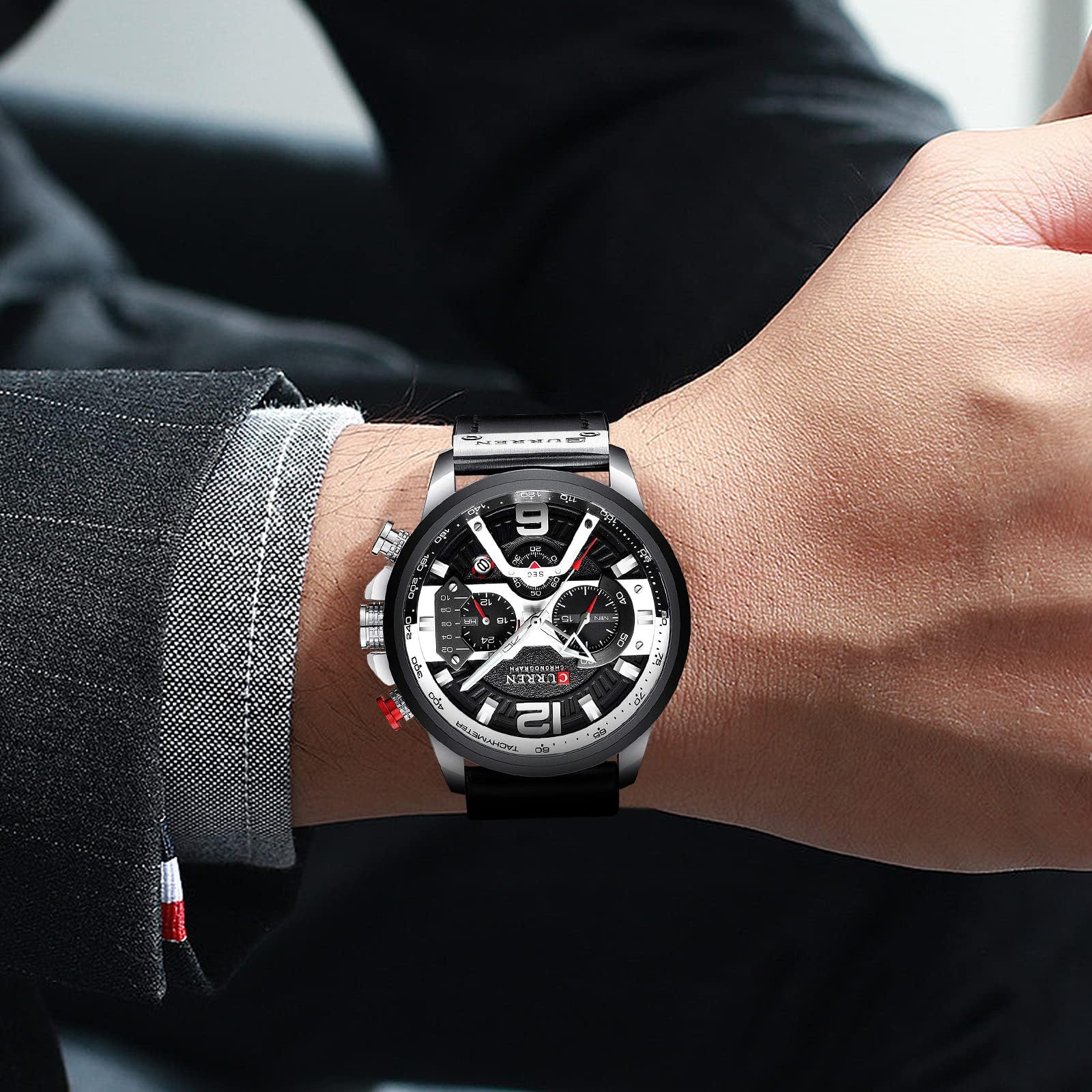 Luxury Men's Business Chronograph Watch - Waterproof Analog Quartz Wristwatch with Leather Strap | Perfect for Office, Formal Events & Everyday Wear