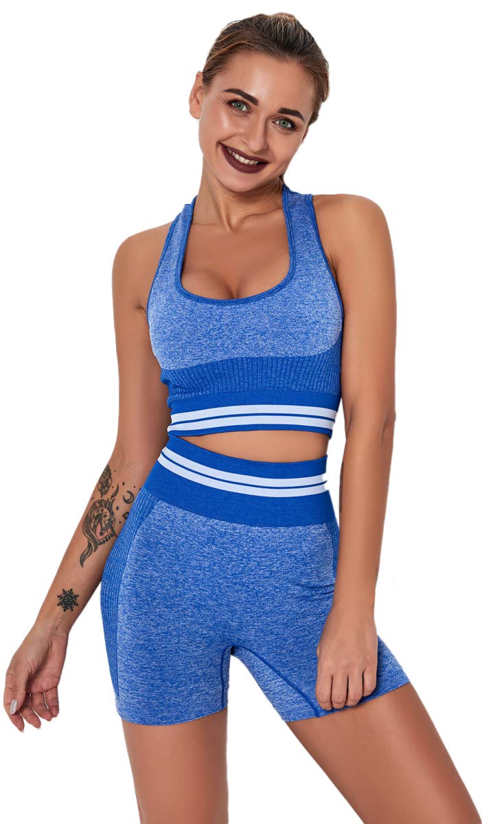 Angcoco Women's Activewear Sports Bra & Shorts 2-Piece Workout Set - High Support Yoga, Running, Gym & Fitness Outfits for Women