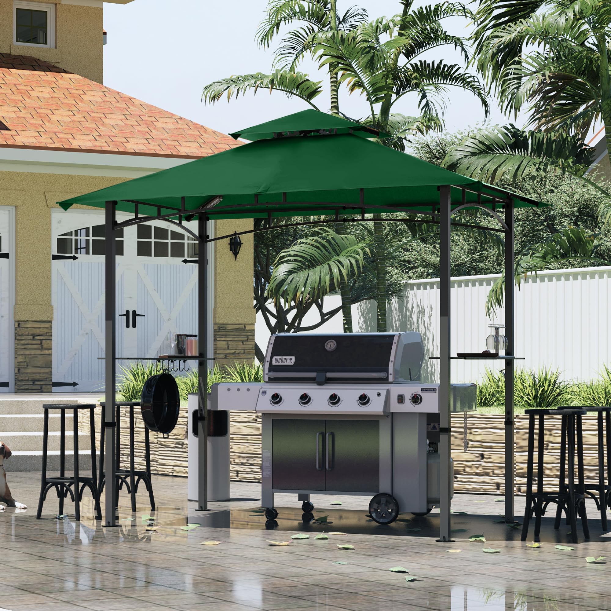 MASTERCANOPY 8x5 FT Grill Gazebo with 2 LED Lights - Waterproof Outdoor BBQ Canopy Shelter for Patio, Backyard, Camping (Forest Green)