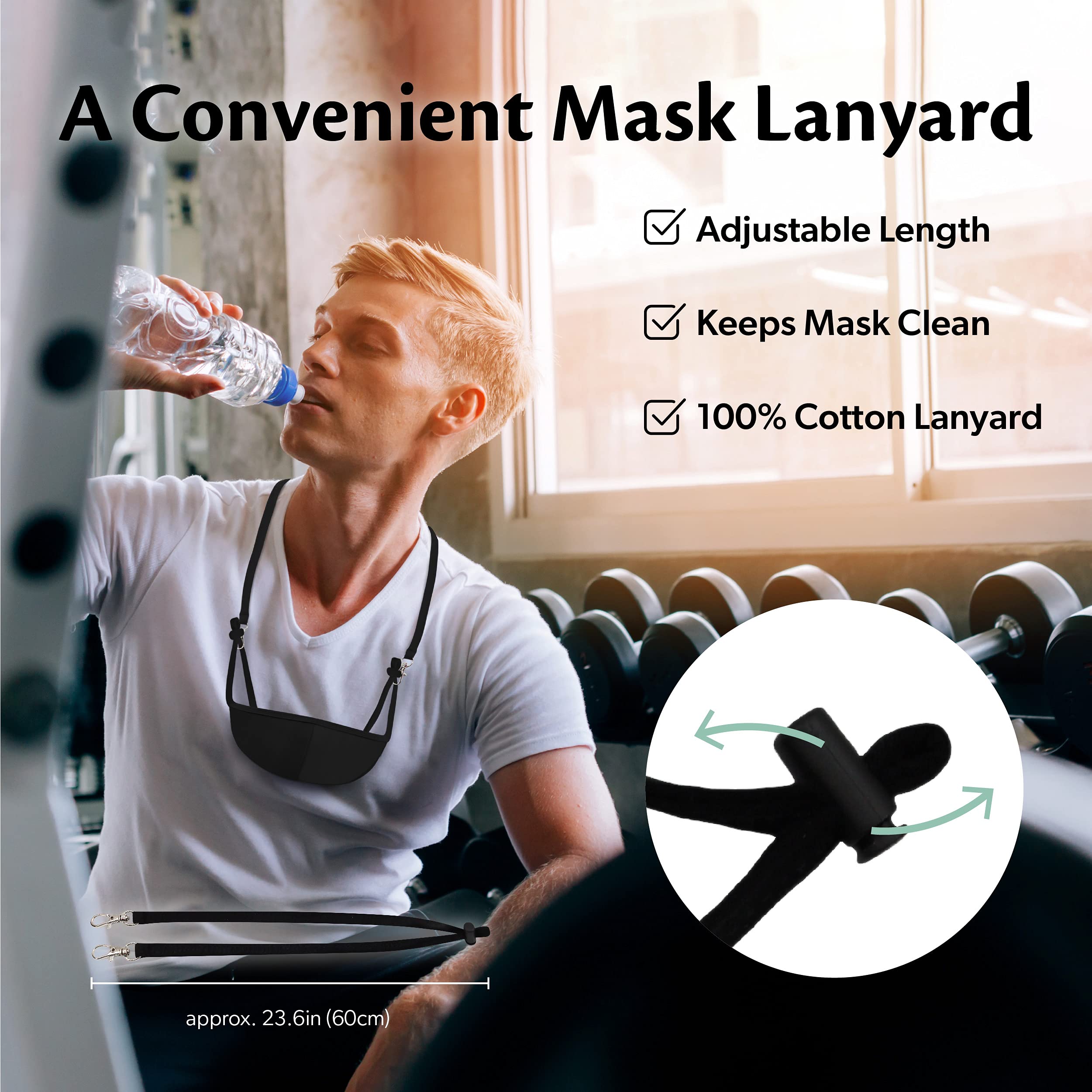 Organic Black Bamboo Face Mask 3-Pack - 100% Cotton Reusable & Washable with Nose Wire & Adjustable Lanyard - Breathable Fashion Mask for Daily Use, Travel & Outdoor Activities (Medium)
