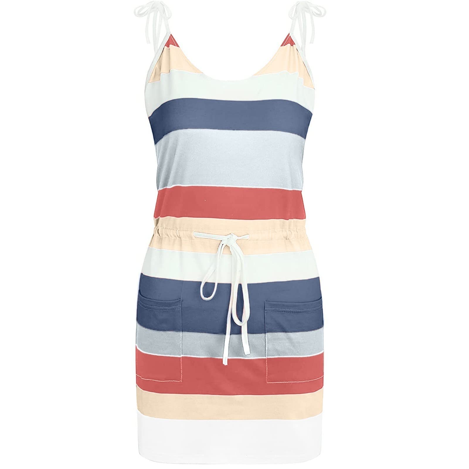 Women's Casual Cocktail Dress Summer Beach Dress with Pockets - Striped Contrast Party Dress for Women 2022 | Perfect for Beach Vacations, Summer Parties & Cocktail Events