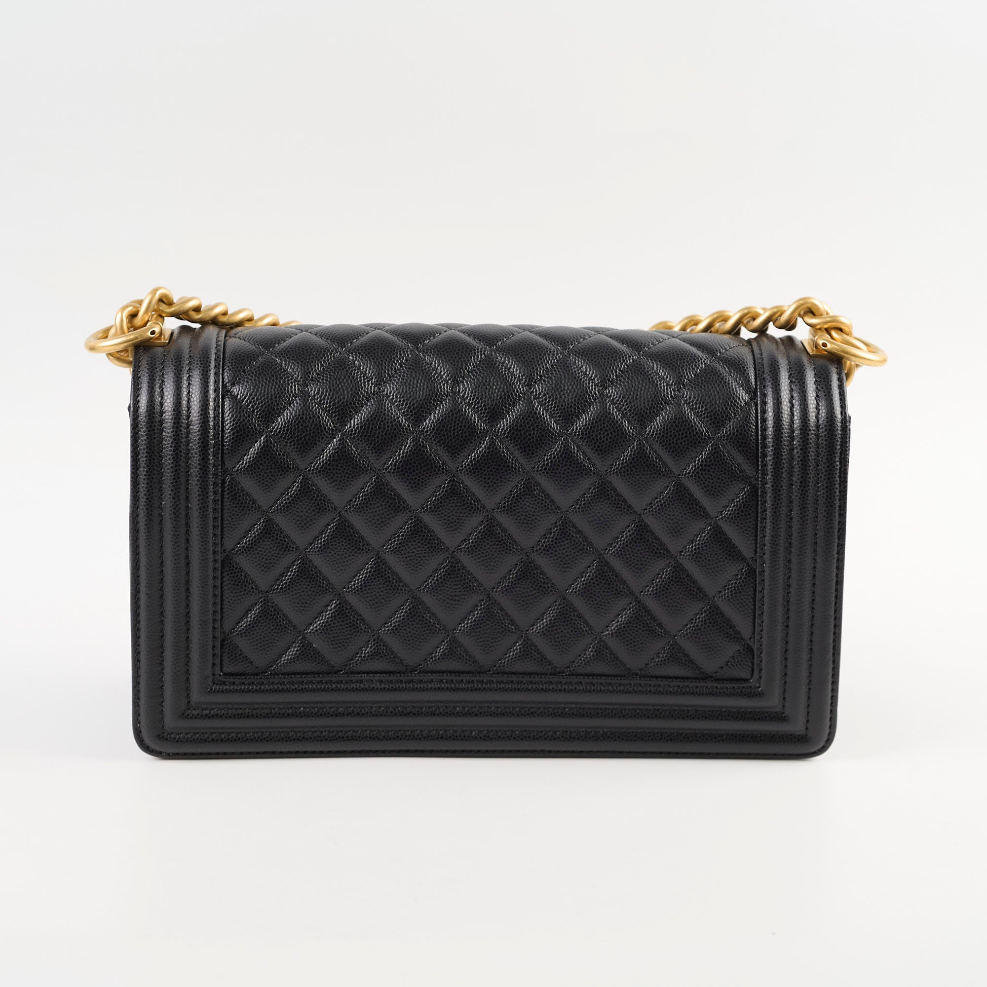 Chanel Old Medium Boy Bag Black Caviar Gold Hardware - Luxury Designer Handbag for Women, Perfect for Evening Parties & Special Occasions