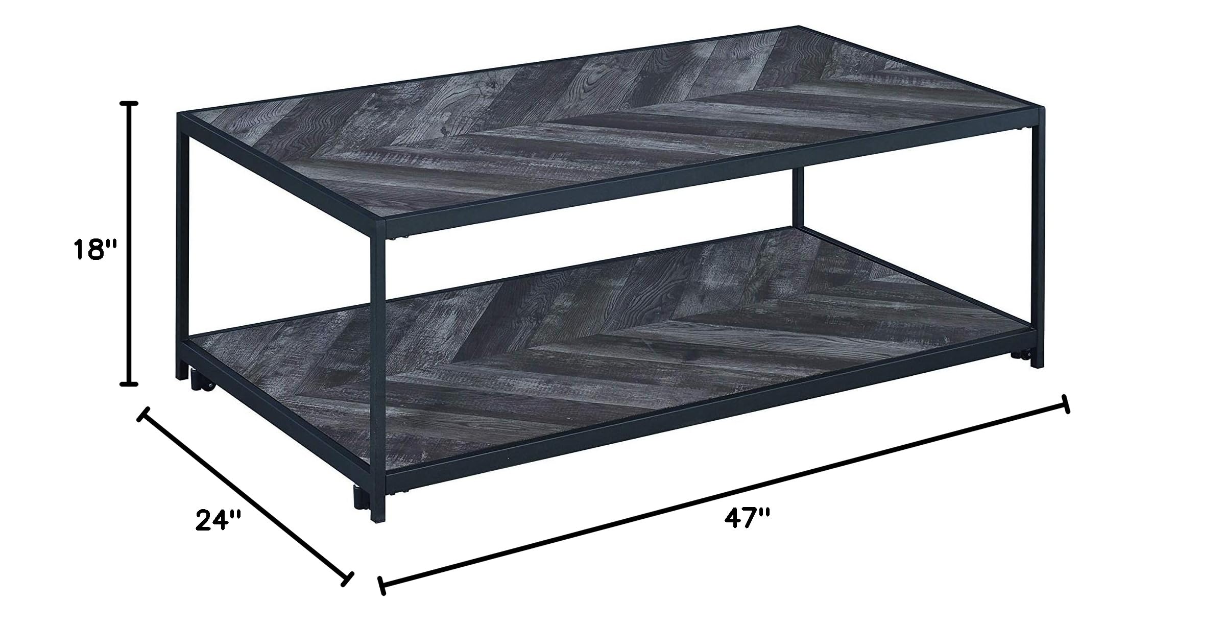 Benjara Modern Brown Metal Frame Coffee Table with Wooden Top & Bottom Shelf - Black Contemporary Living Room Furniture for Small Spaces & Apartments