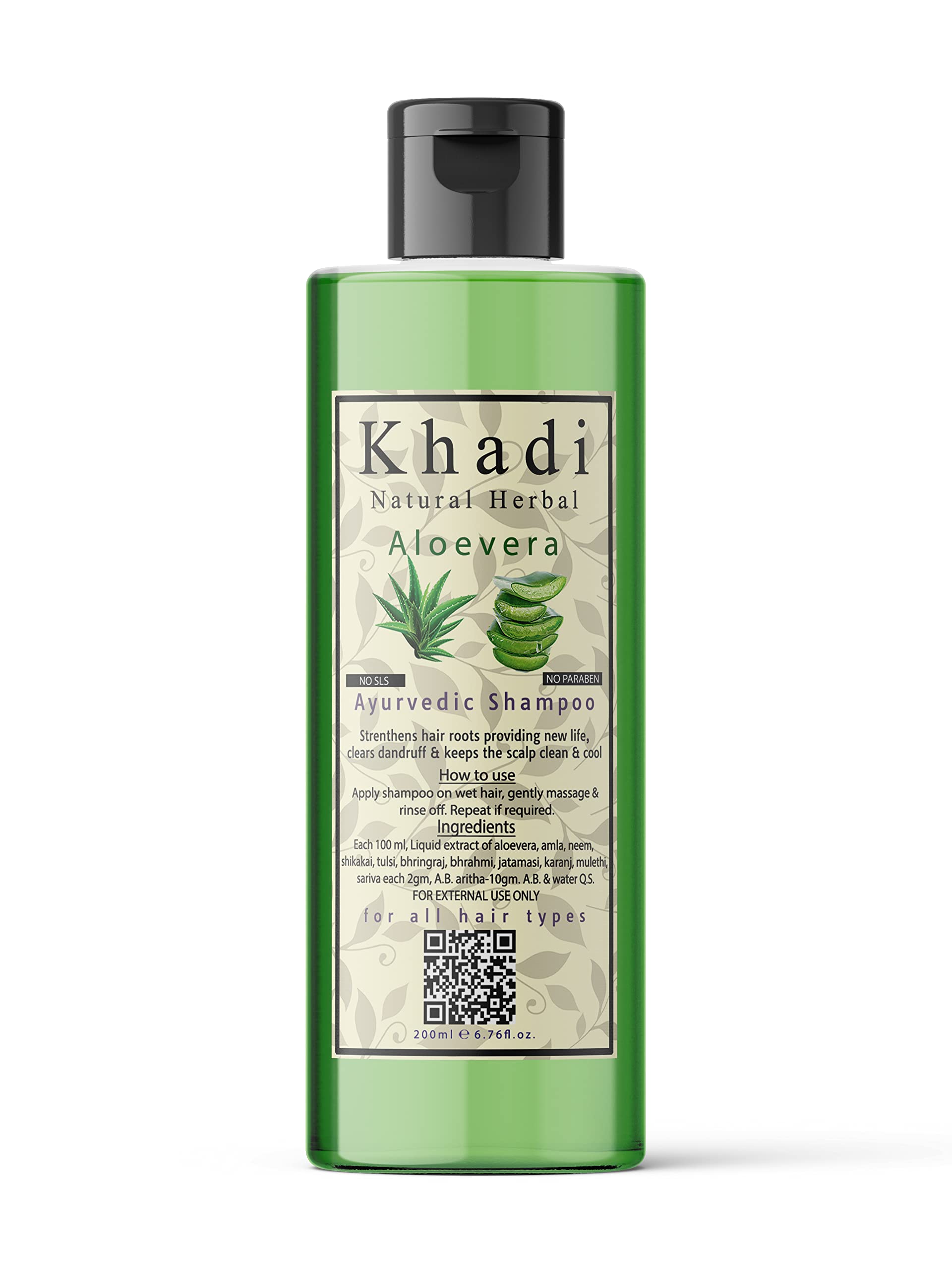 Khadi Natural Herbal Aloe Vera Shampoo for Hair Growth & Dandruff Control - 200ml | Sulfate-Free Treatment for Dry, Frizzy Hair & Hair Fall | Perfect for Daily Use & Scalp Care