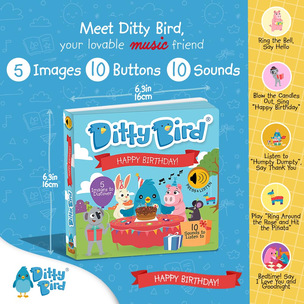 Interactive Musical Book for 1 Year Old - DITTY BIRD Educational Learning Toy | First Birthday Gift for Toddlers, Baby Boys & Girls | Perfect for Early Childhood Development & Bedtime Storytime