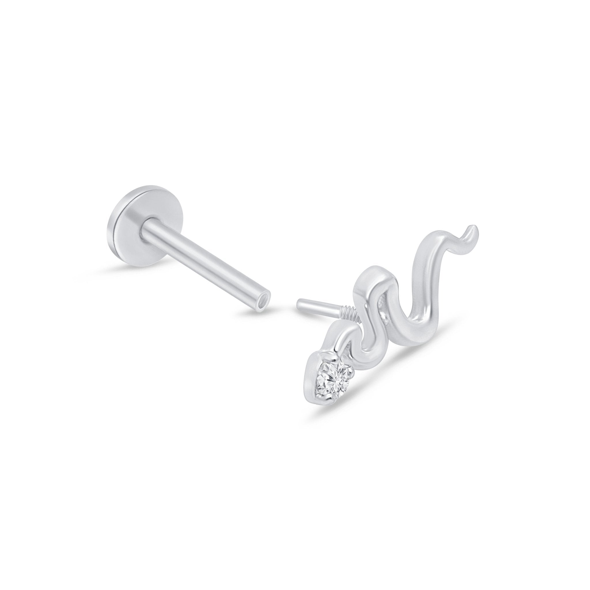 14k White Gold Snake Flat Back Stud Earrings with Genuine Stone - Perfect for Parties, Weddings & Everyday Elegance