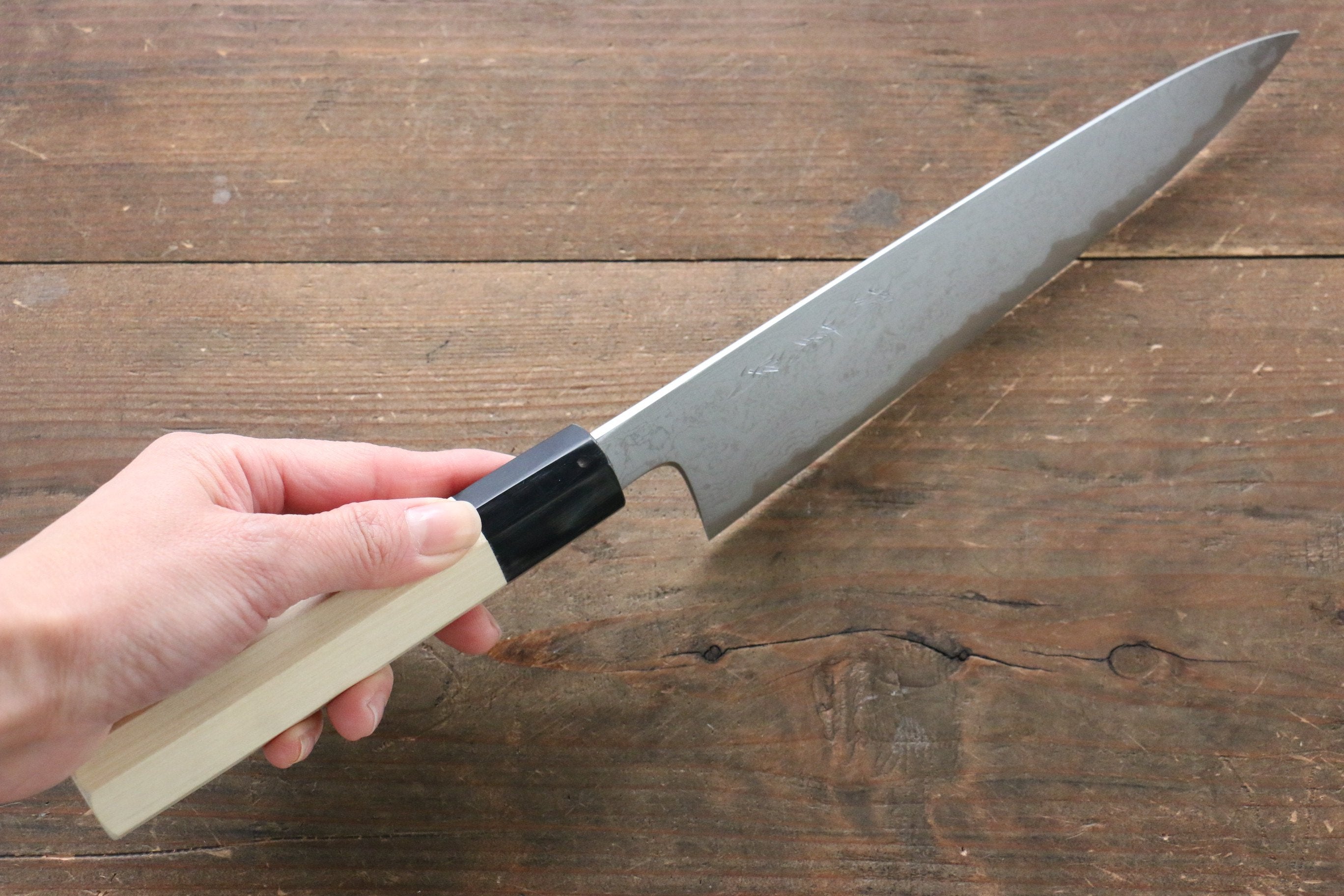 Premium Kikumori Blue Steel No.1 Damascus Gyuto Chef Knife 210mm - Japanese Magnolia Wood Handle - Perfect for Sushi, Meat Slicing & Professional Kitchen Use