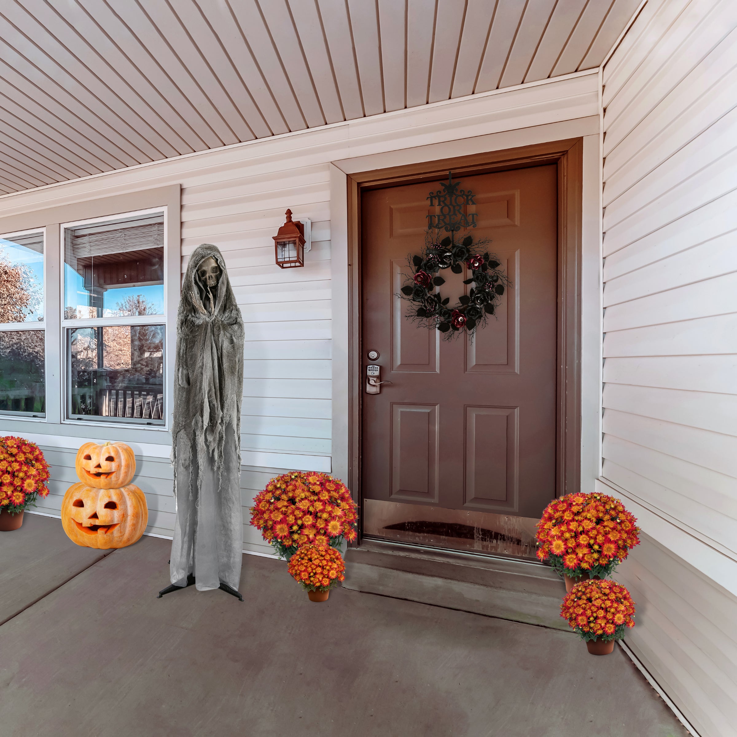 65 Inch Halloween Animated Skeleton with LED Lights & Sound Activation - Spooky Outdoor Decor for Yard Haunt, Party, and Home Decoration