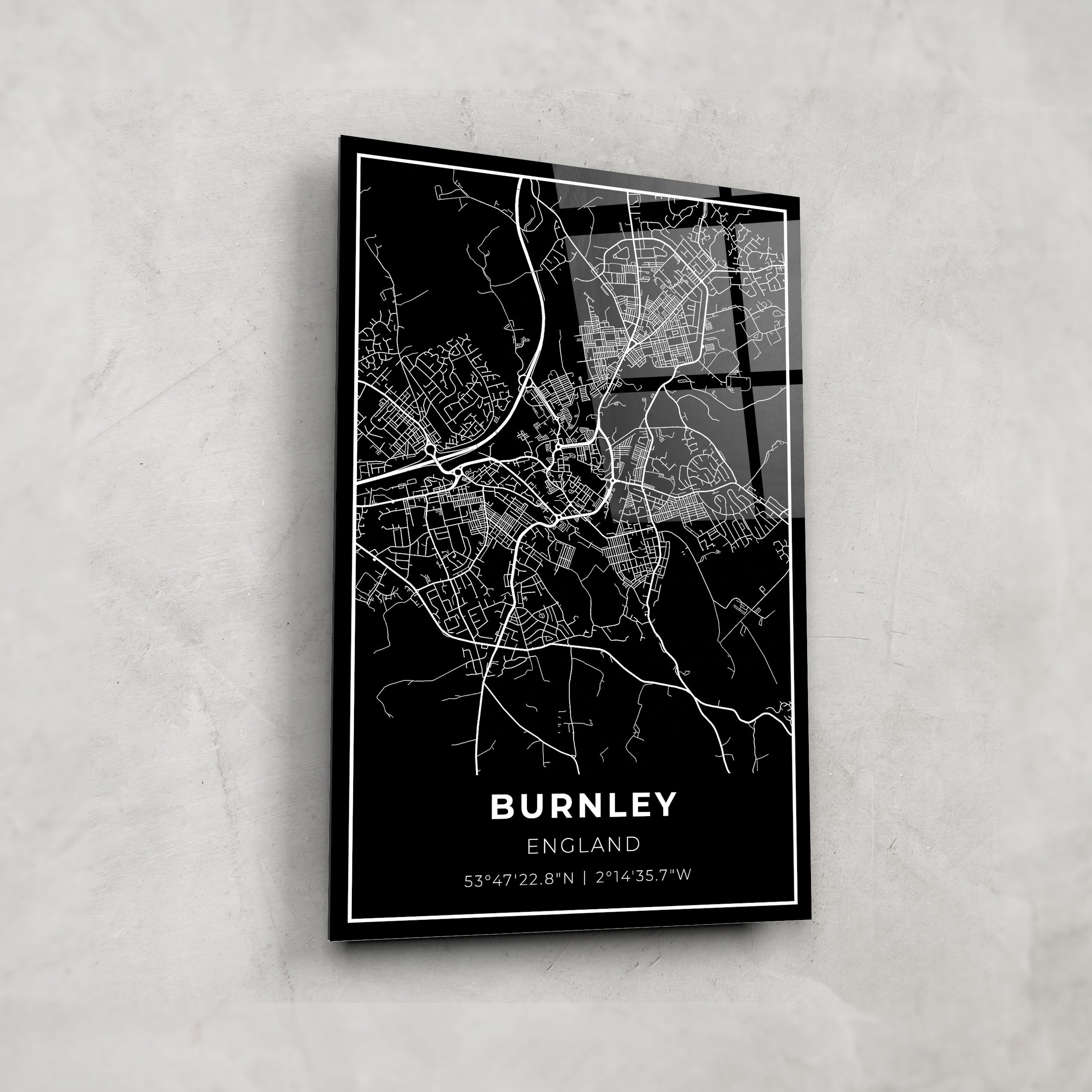 Burnley Map Glass Wall Art - Elegant Home Decor for Living Room, Bedroom & Office - Perfect Gift for Map Lovers & Travel Enthusiasts