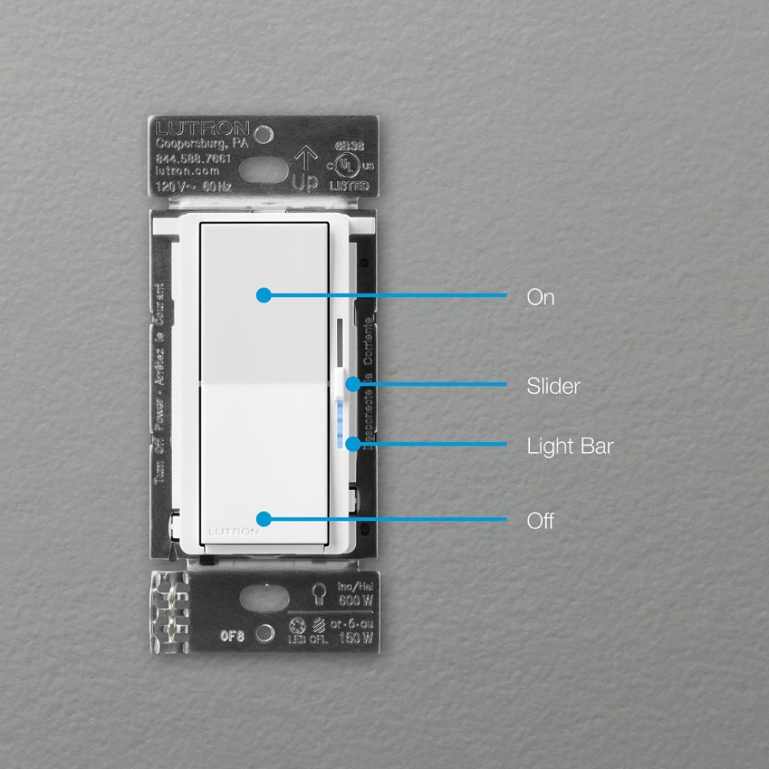 Lutron Diva Smart Dimmer Switch Starter Kit for Caséta Smart Lighting System | WiFi & App Control | DVRF-BDG-1DP | White | Perfect for Home Automation & Smart Lighting Control