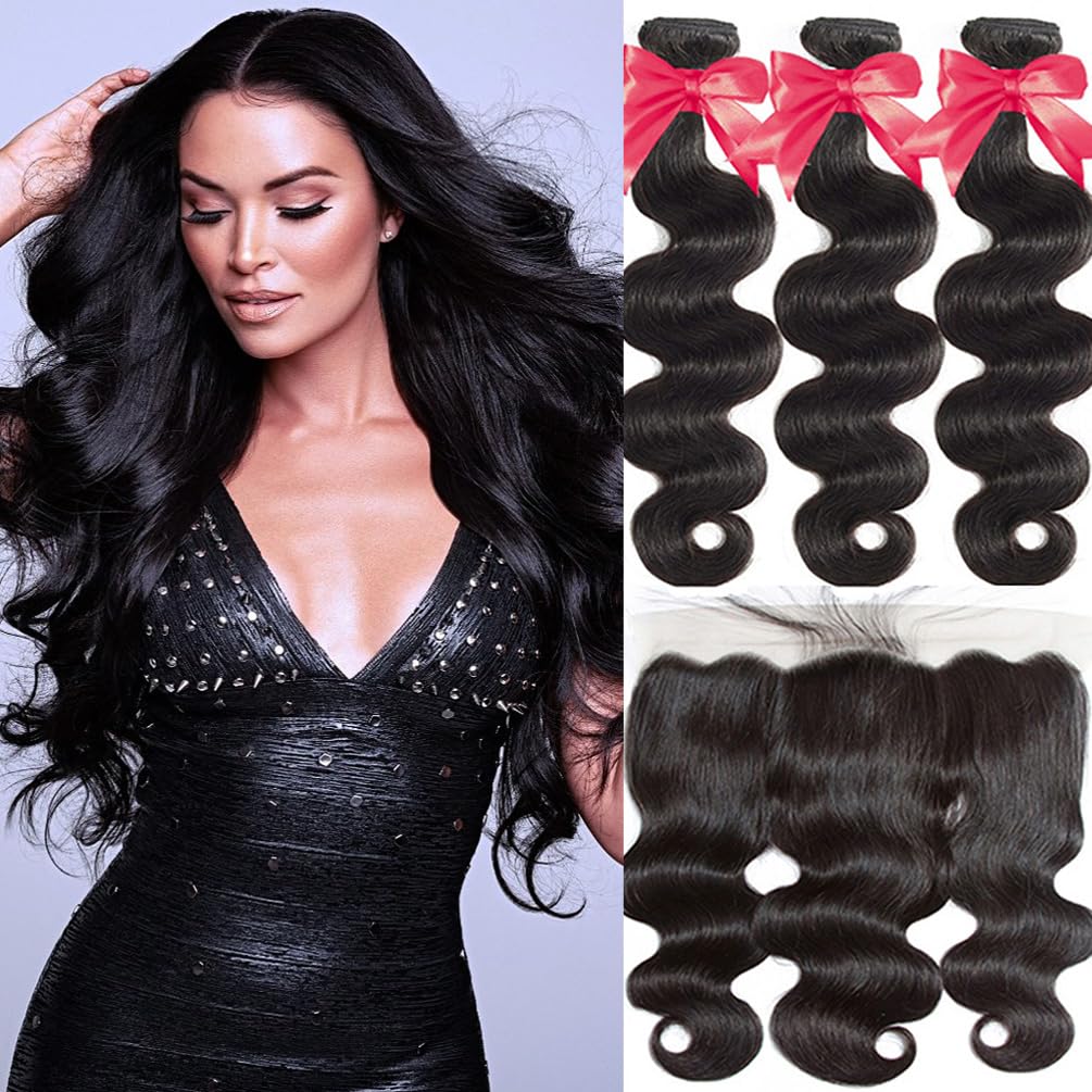 Brazilian Body Wave Human Hair Bundles with 13x4 Lace Frontal - 16