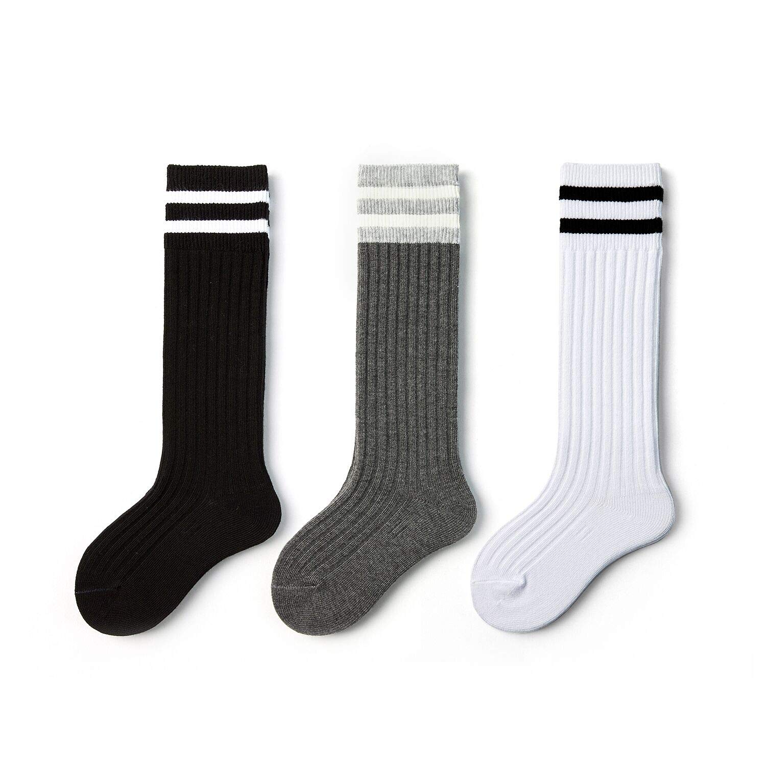 HowJoJo Girls Cotton Crew Socks - 3 Pack Soft School Uniform Socks for Kids | Comfortable Everyday Wear for School, Play & Sports