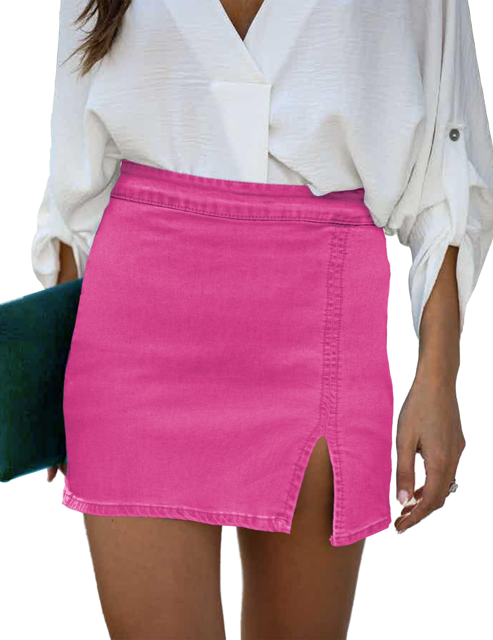 Luvamia Women's High Waisted Stretch Denim Mini Skirt with Slit - Bodycon Pencil Skirt for Casual Outfits, Date Night & Party Wear