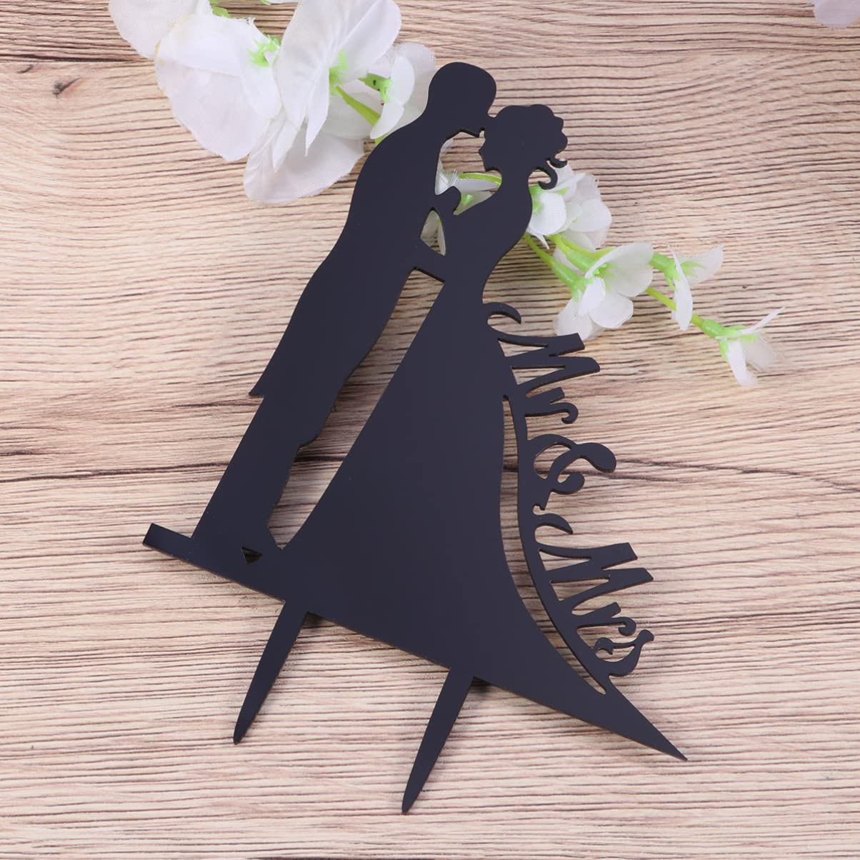 Acrylic Wedding Cake Topper - Elegant Bride & Groom Mr & Mrs Cake Decor for Wedding, Anniversary & Special Occasions (Black)