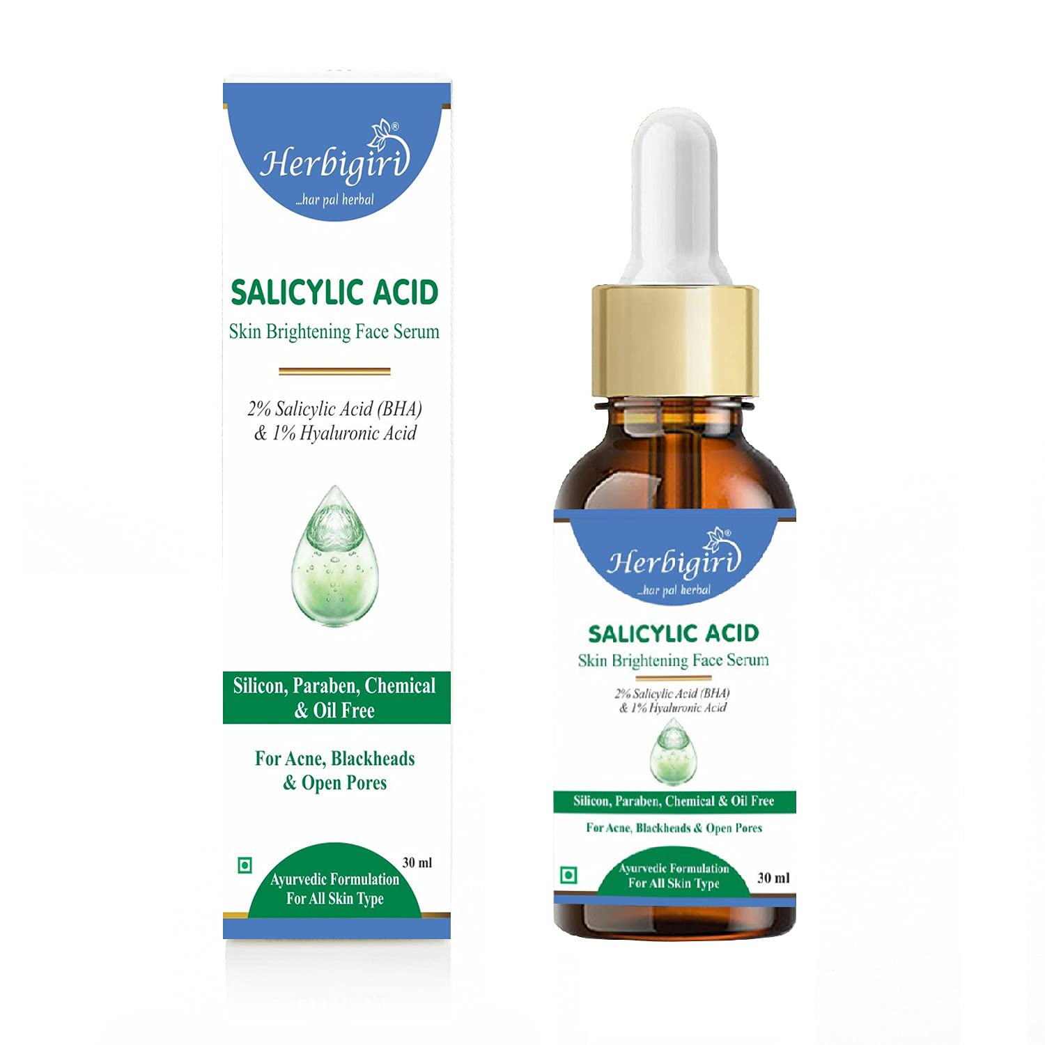 HERBIGIRI 2% Salicylic Acid Face Serum for Acne Treatment - Skin Brightening, Blackhead & Pore Minimizer (30ml) - Perfect for Oily & Acne-Prone Skin Care Routine
