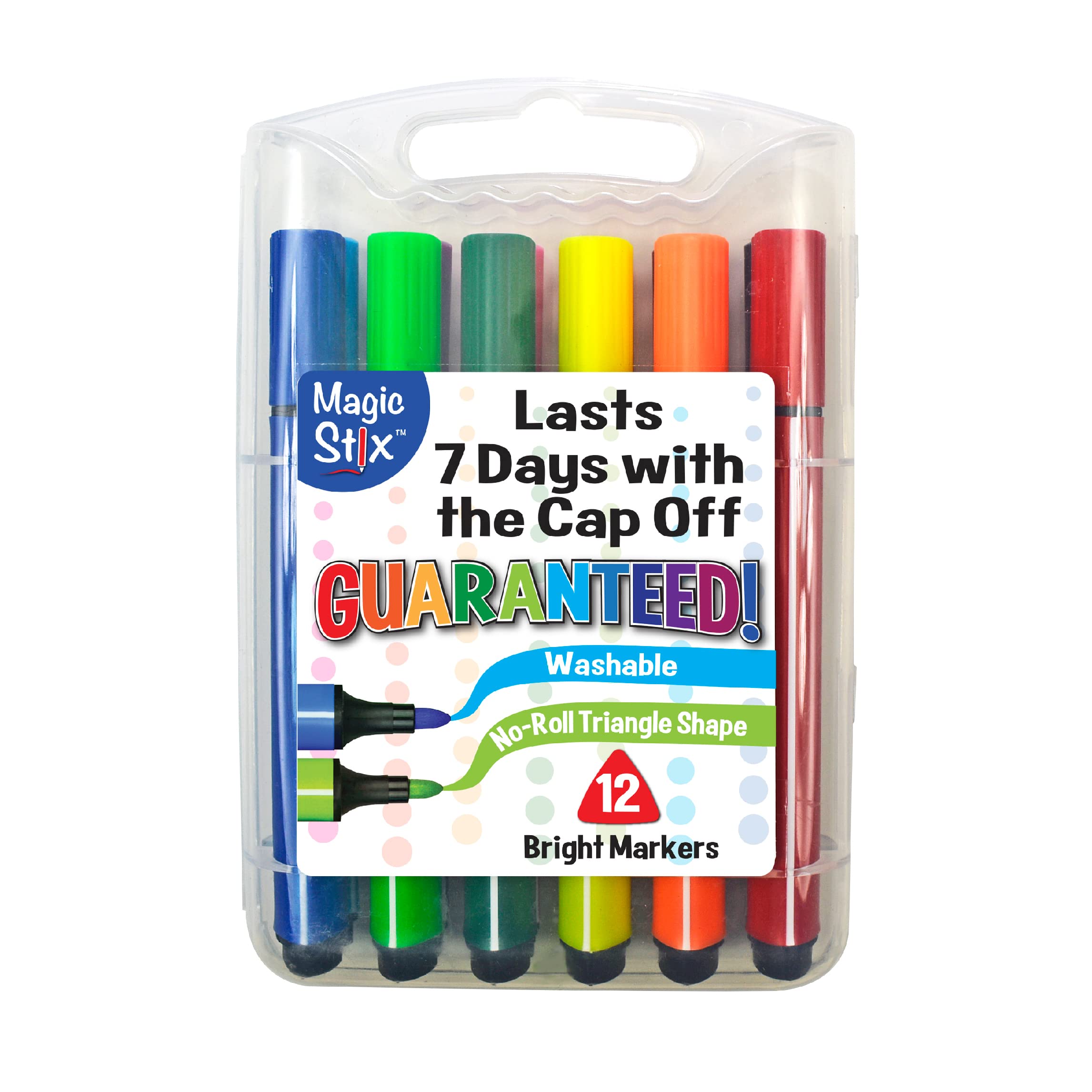 Magic Tri Stix Washable Markers for Kids - Non-Toxic, 12 Vibrant Colors, Perfect for Drawing, Coloring Books & School Projects (TPG-395)