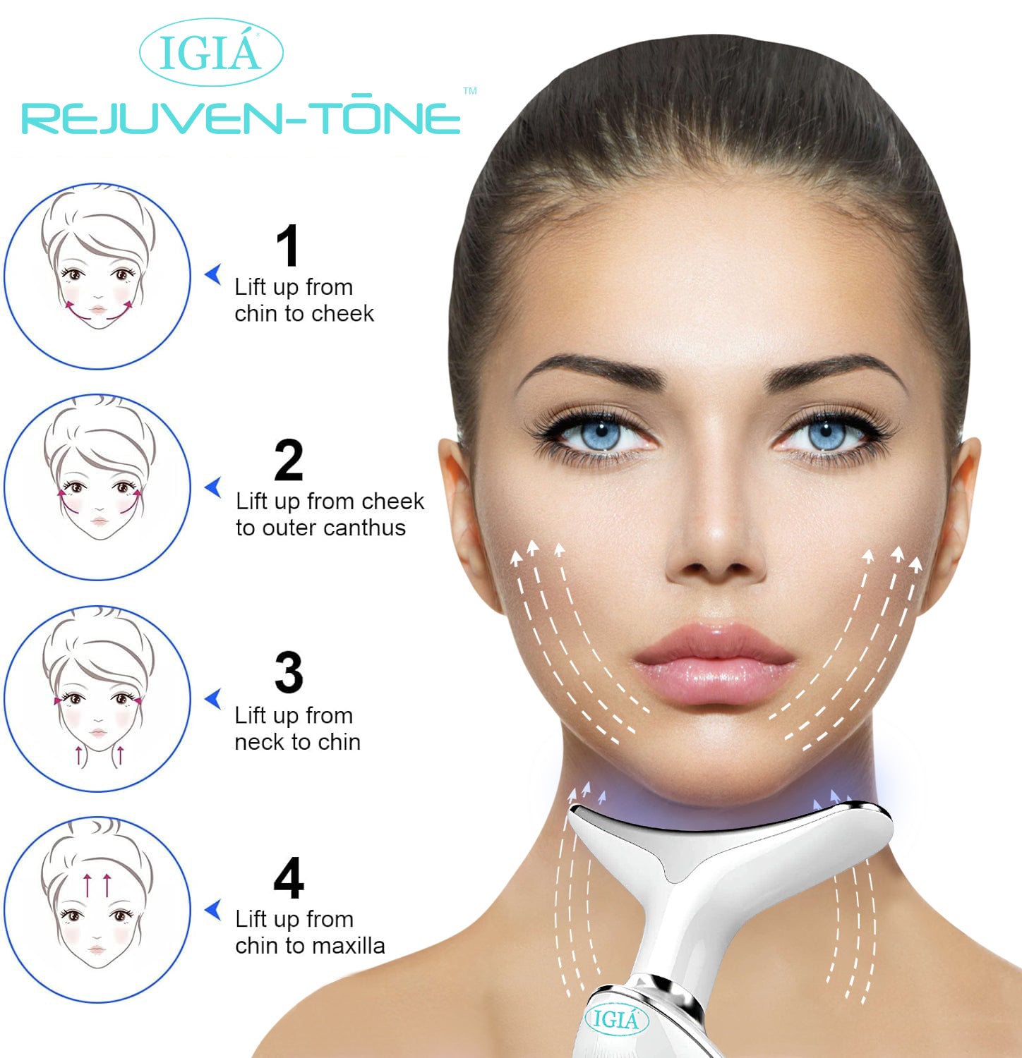 Rejuven Tone Face Chin Neck Rejuvenator - Anti-Aging Skin Tightening Device for Wrinkles & Double Chin - At-Home Facial Lifting & Firming Treatment for Women & Men