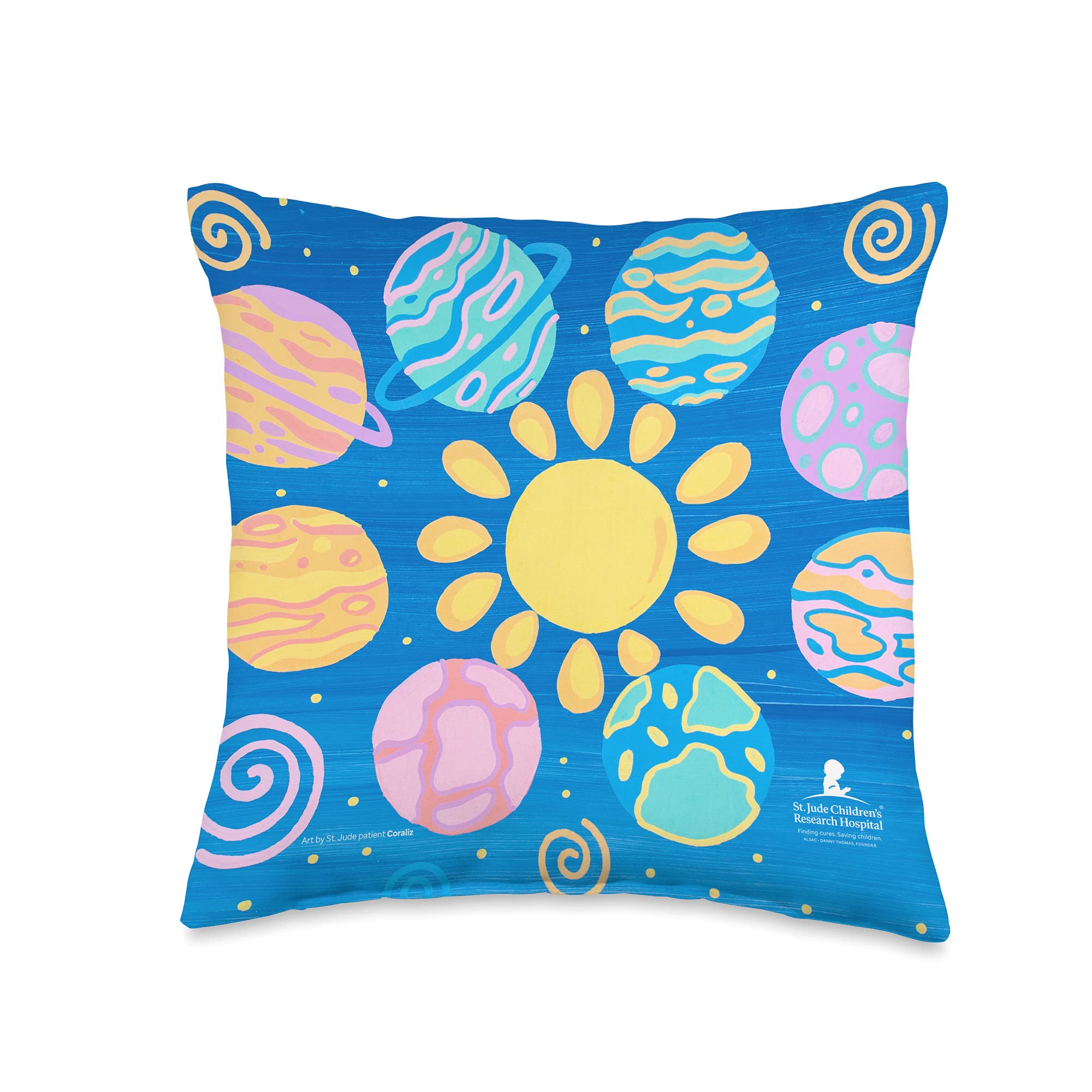 St. Jude Patient Art Planets Throw Pillow - Decorative Space Themed Cushion Cover for Sofa, Bed & Nursery - Gift for Astronomy Lovers