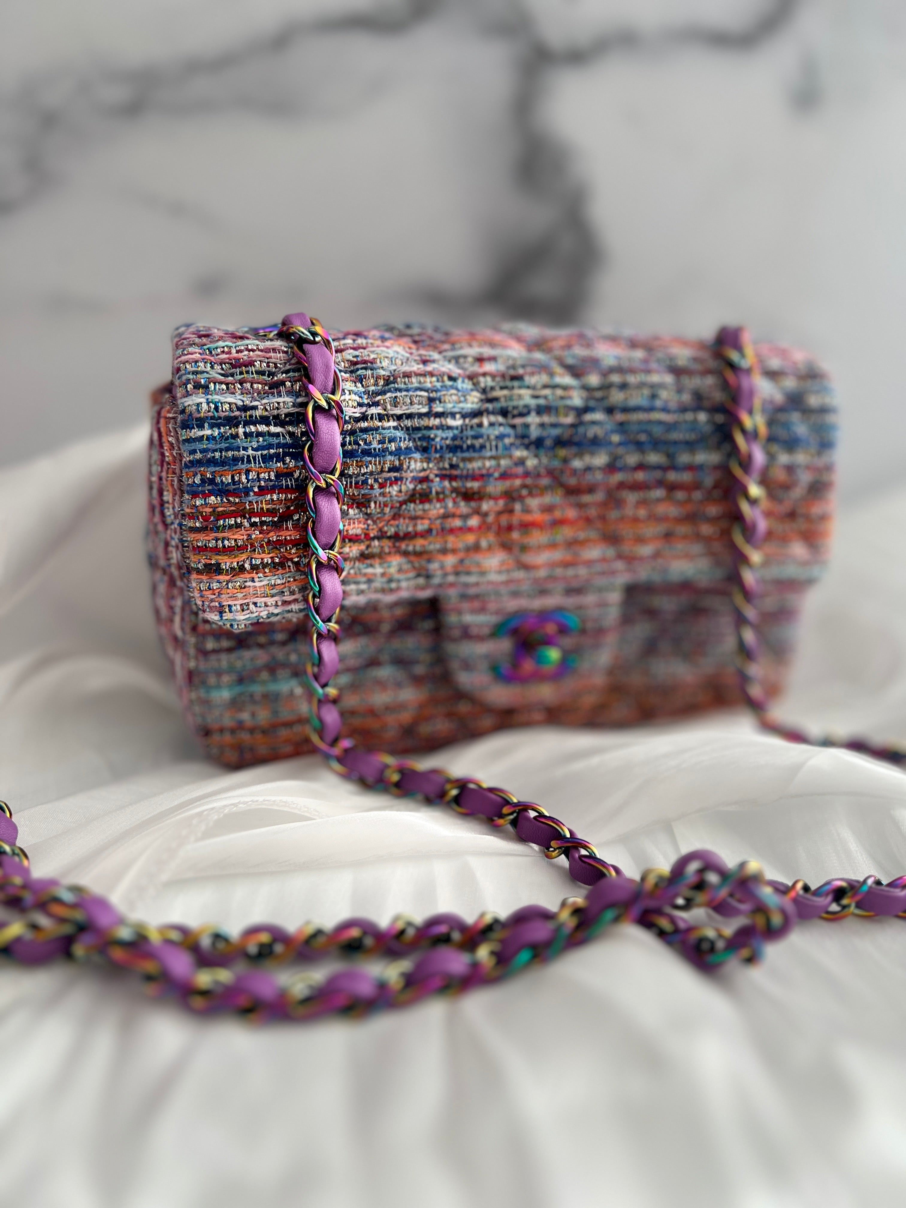 Chanel Rainbow Tweed Iridescent Mini Rectangle Flap Bag - Luxury Designer Handbag for Women, Perfect for Parties, Weddings & Special Occasions