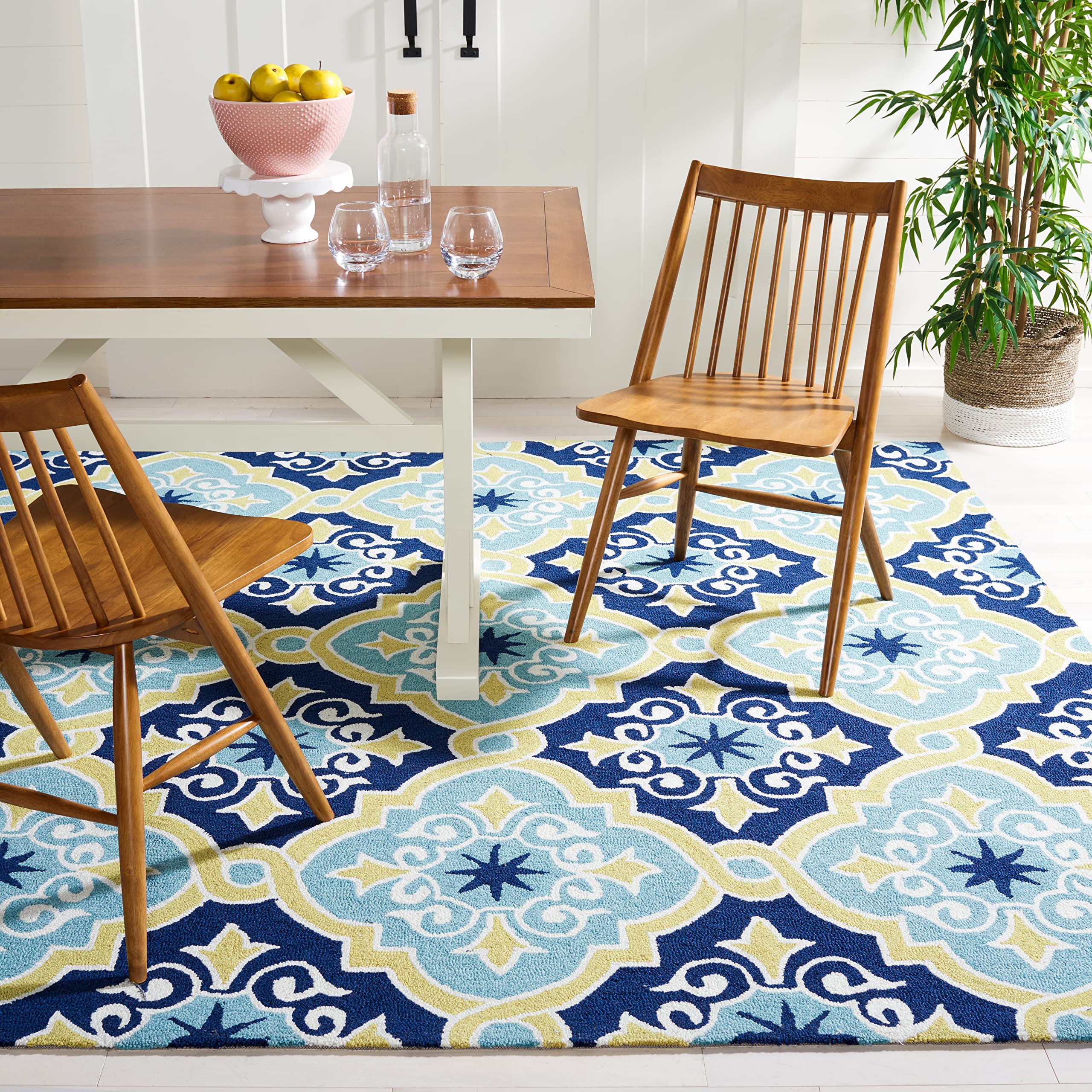 SAFAVIEH Four Seasons Collection 8' x 10' Navy Blue and Light Blue Hand-Hooked Floral Area Rug - Perfect for Living Room, Bedroom, or Dining Room Decor