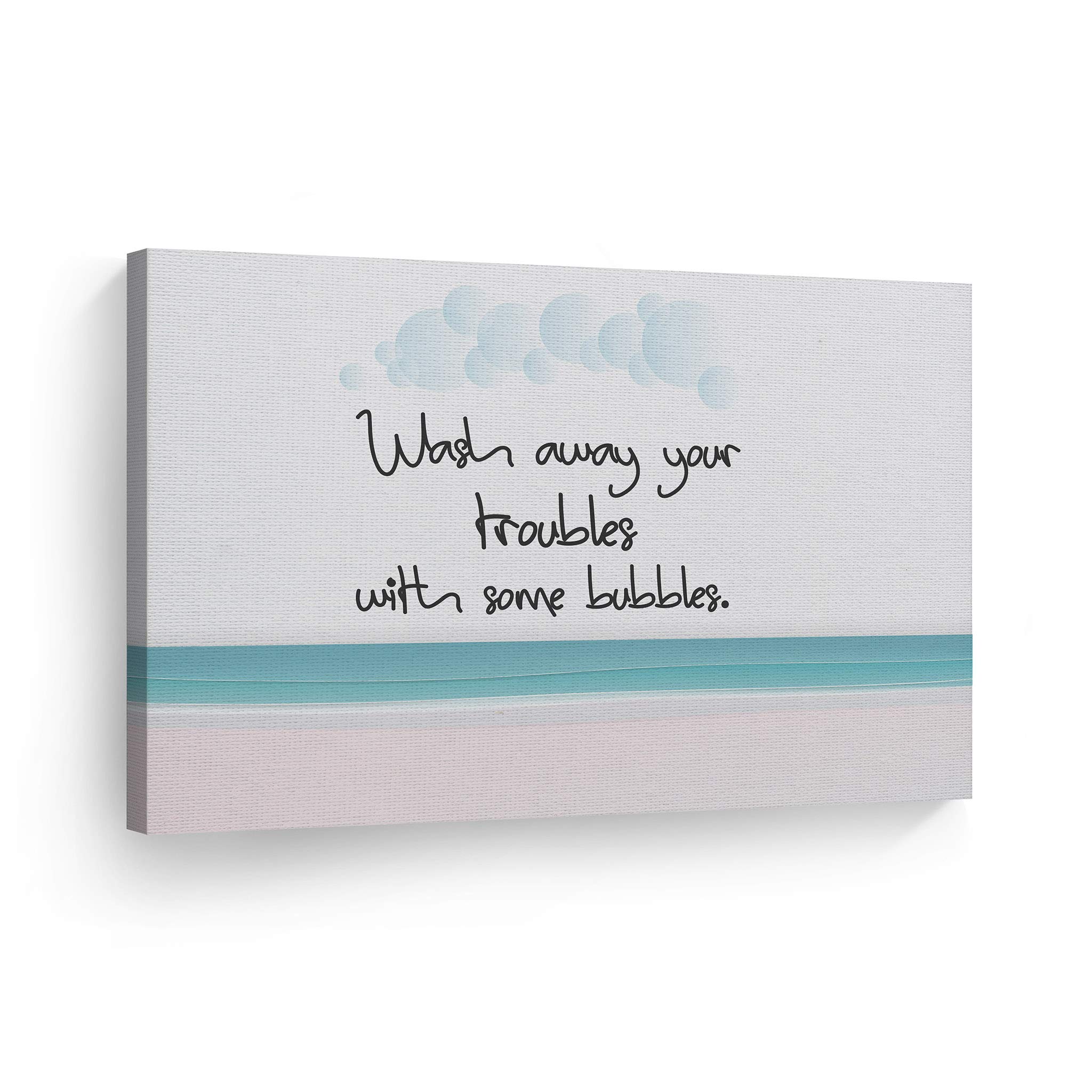 Smile Art Design 'Wash Away Your Troubles with Some Bubbles' Canvas Print - Funny Kids Bathroom Wall Decor Sign, 11x17 Inches, Ready to Hang, Made in USA - Perfect for Bathroom, Nursery, or Playroom Decor