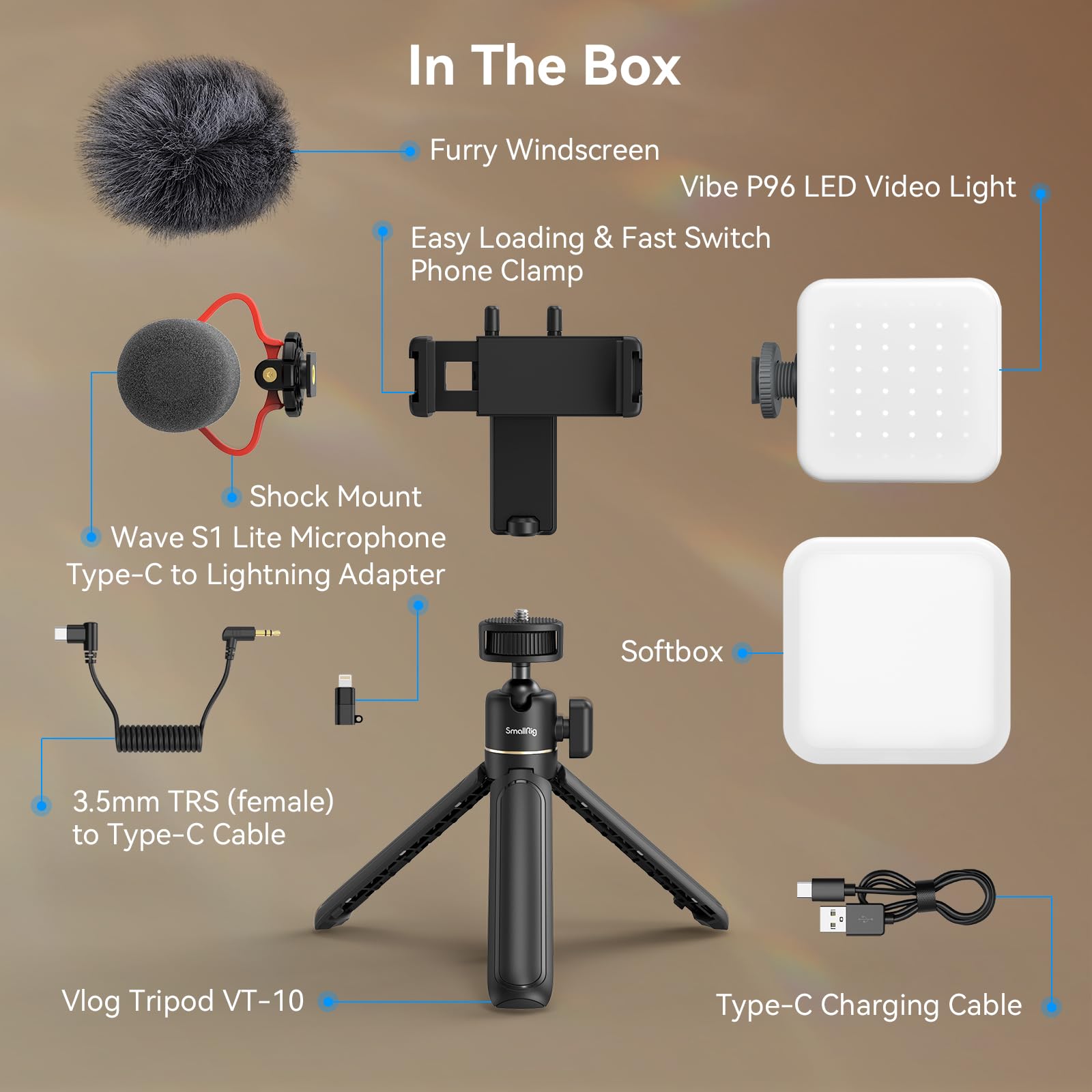 SMALLRIG VK-50 iPhone Vlogging Kit - Complete Content Creation Starter Pack for YouTube & TikTok with Tripod, Phone Mount, LED Light & Shotgun Mic - Perfect for Travel Vlogging, Live Streaming & Social Media Videos