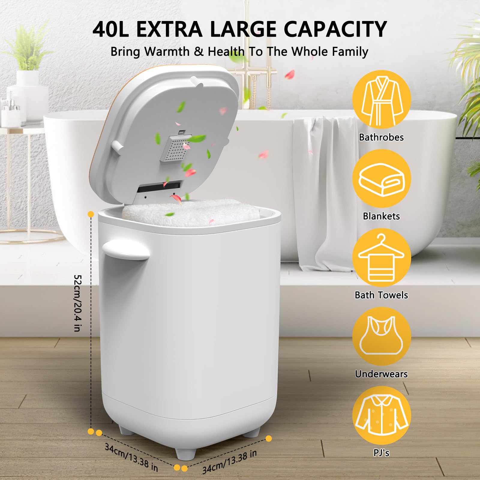 40L Luxury Towel Warmer Bucket with UV Lamp, LED Display, Fragrance Disc Holder & Adjustable Timer - Spa, Bathroom & Pool Accessories for Hotels, Salons & Home Relaxation (Wooden)