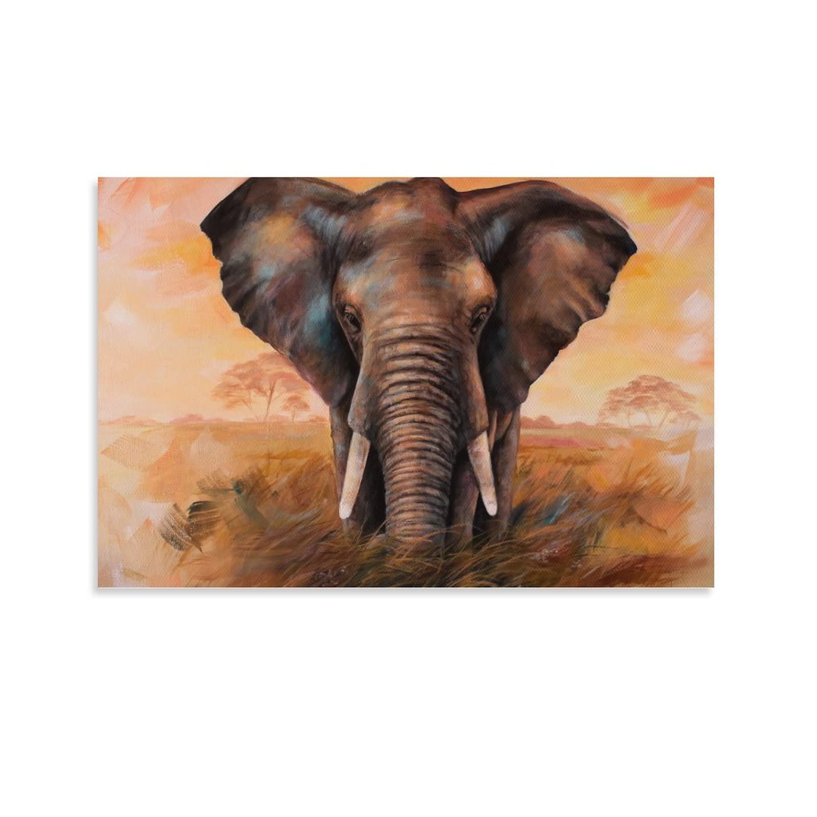 Elephant Oil Painting Canvas Wall Art - Modern Animal Decor for Living Room, Bedroom, Office & Kitchen - 08x12inch (20x30cm) - Perfect for Home Decor, Housewarming Gifts & Interior Design