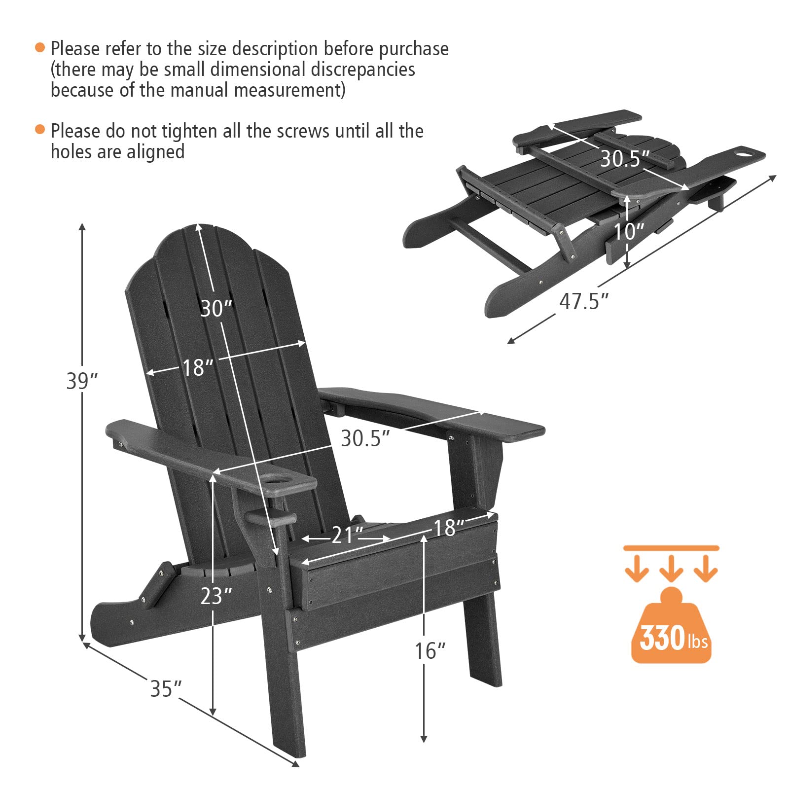 **Giantex Adirondack Chair - Outdoor Folding Patio Chair with Cup Holder, HDPE Weather-Resistant, Lightweight & Durable for Backyard, Deck, Garden, Poolside, Camping (Black, 1-Pack)**    *Perfect for relaxing by the fire pit, hosting outdoor gatherings, or enjoying a sunny afternoon with a cold drink.*