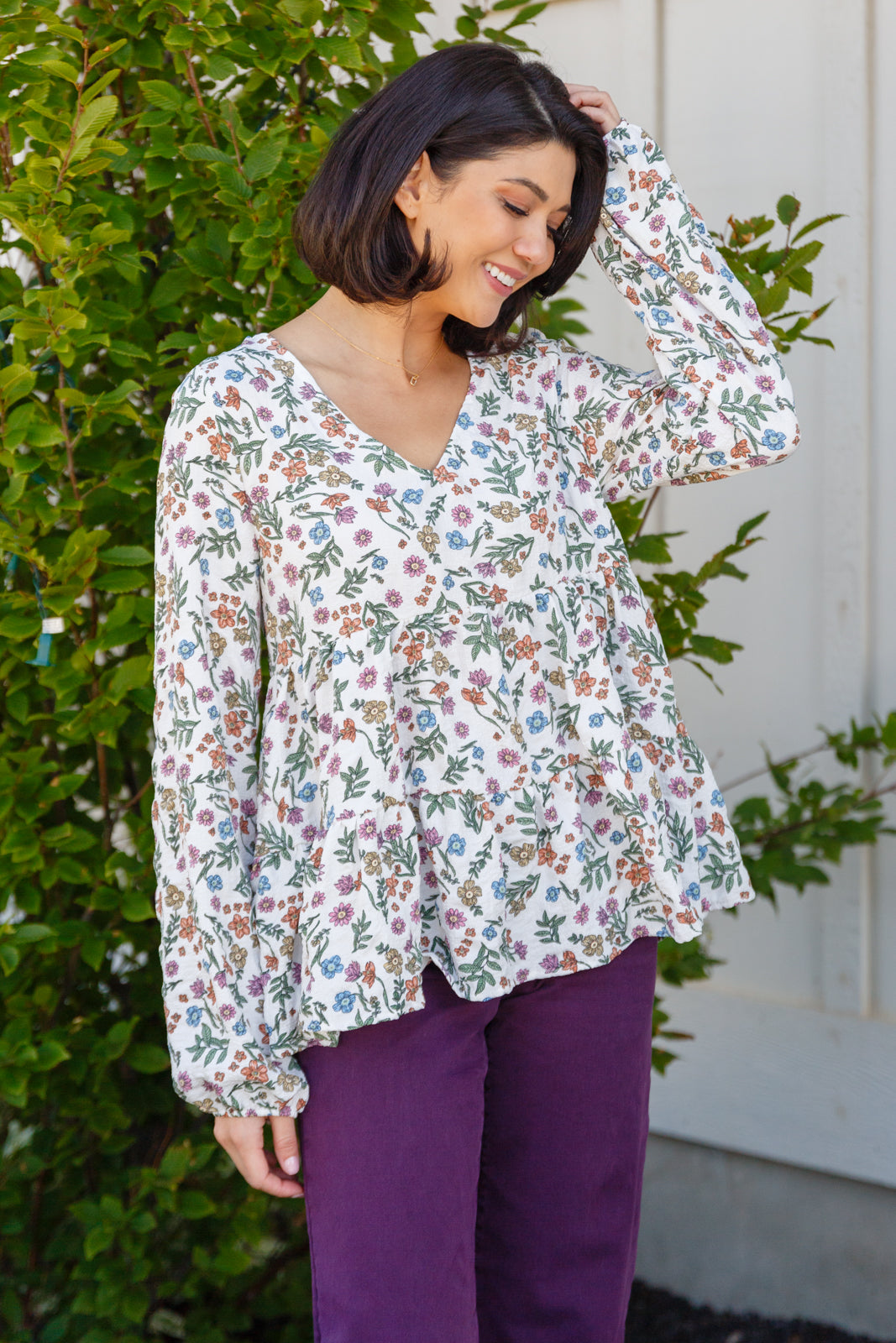 I Think I Can V Neck Floral Top - Women's Floral Print Blouse for Casual Wear, Date Night & Summer Outfits