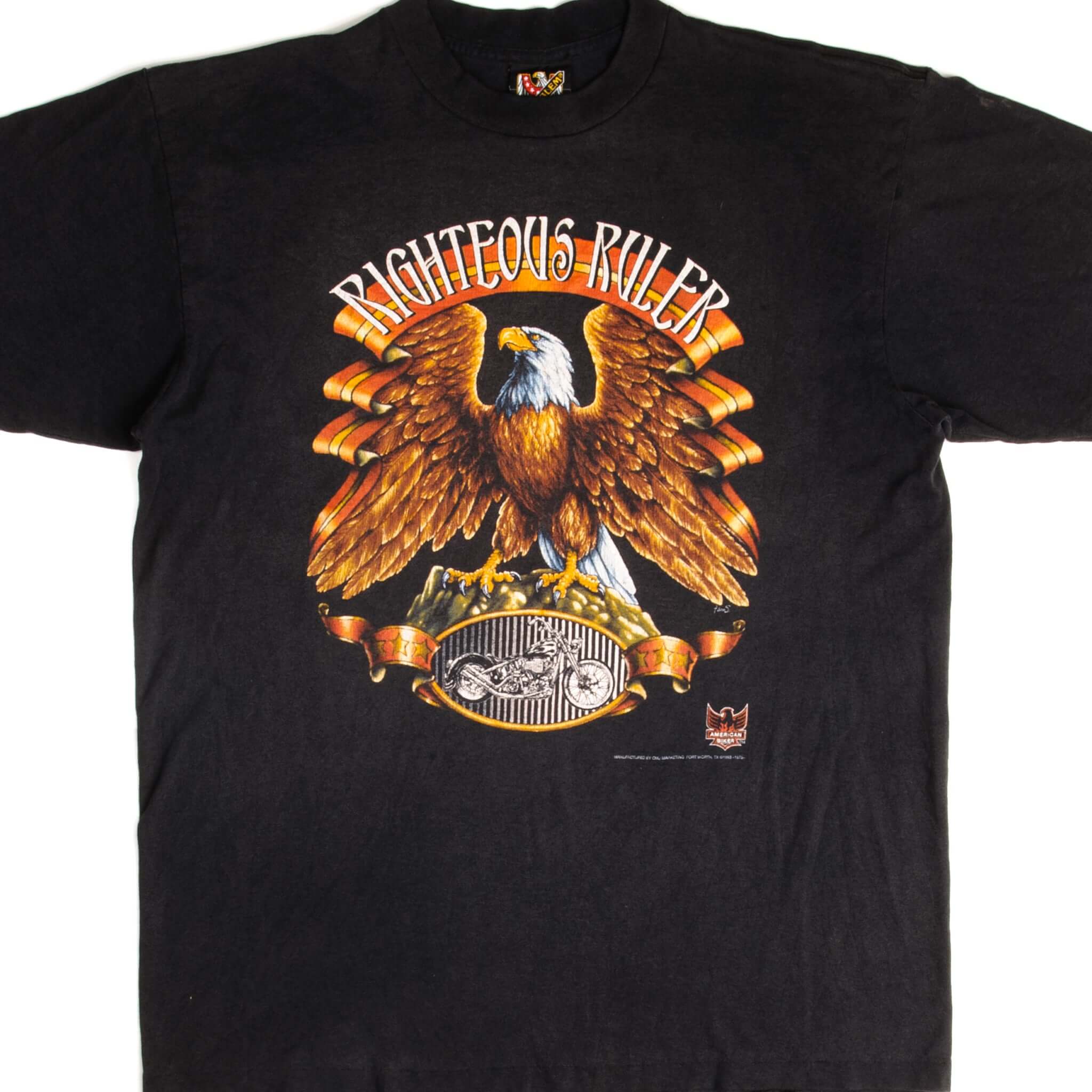 Vintage 3D Emblem American Biker T-Shirt - 1993 Retro Motorcycle Tee - Made in USA - Size Large - Perfect for Biker Rallies, Motorcycle Events & Vintage Fashion Lovers