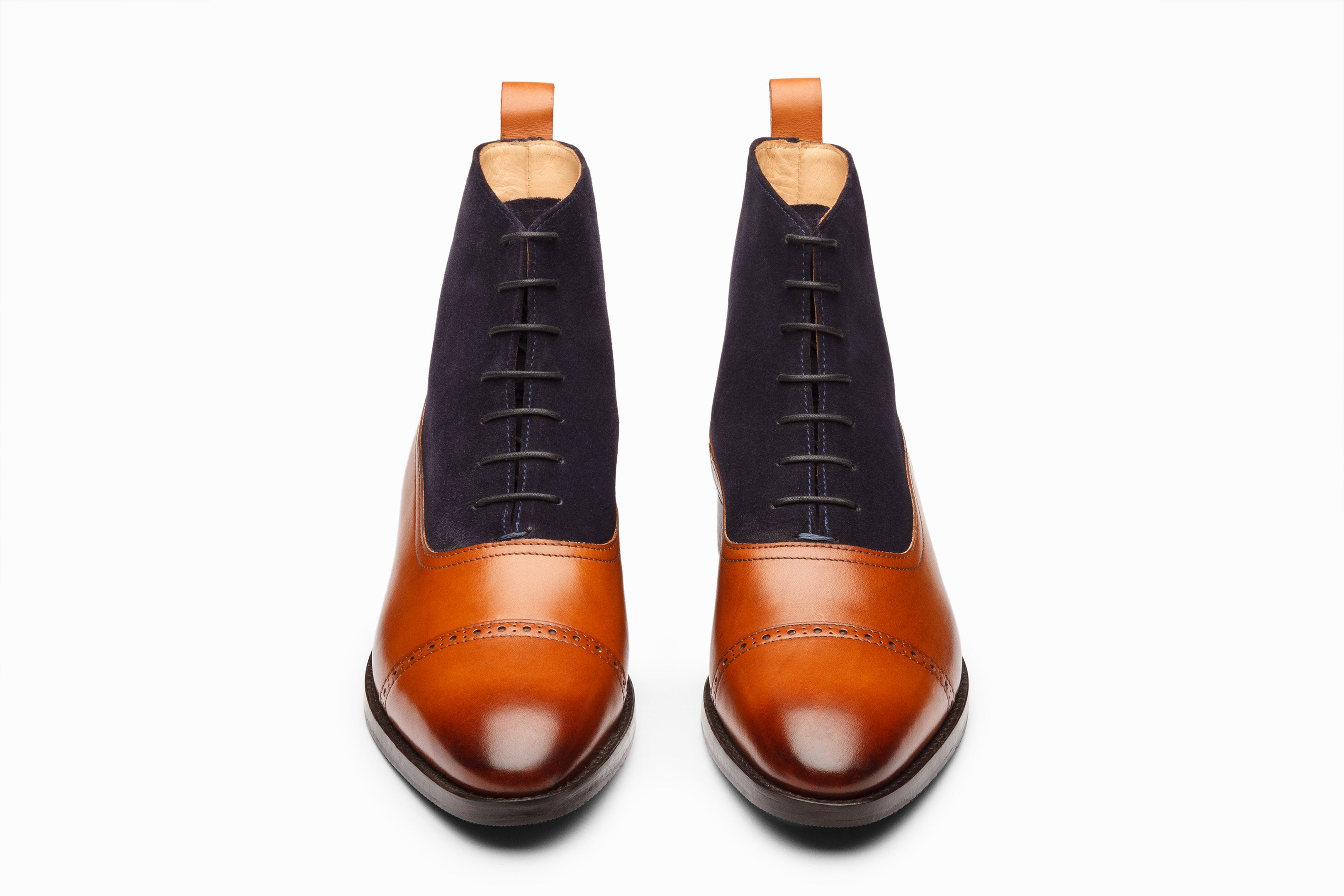 Two Tone Balmoral Leather Boots for Men - Tan/Navy Suede Dress Shoes - Perfect for Business, Formal Events & Office Wear