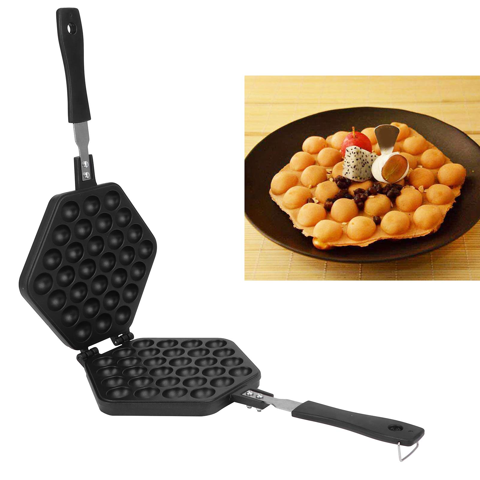 Non-Stick Bubble Waffle Maker with Handle - Electric Egg Puff Pan for Homemade Hong Kong Egg Waffles - Easy to Clean Kitchen Baking Machine - Perfect for Breakfast, Desserts, and Party Snacks