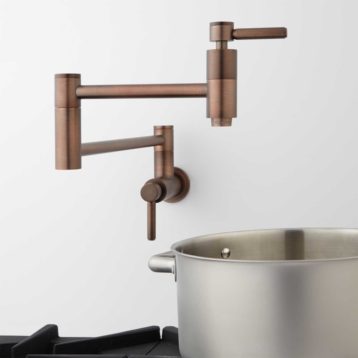 Signature Hardware 329627 Contemporary Brushed Nickel Wall Mounted Pot Filler Faucet - Double Handle Design for Kitchen Sink & Stove Area - Perfect for Cooking, Filling Large Pots & Home Renovation