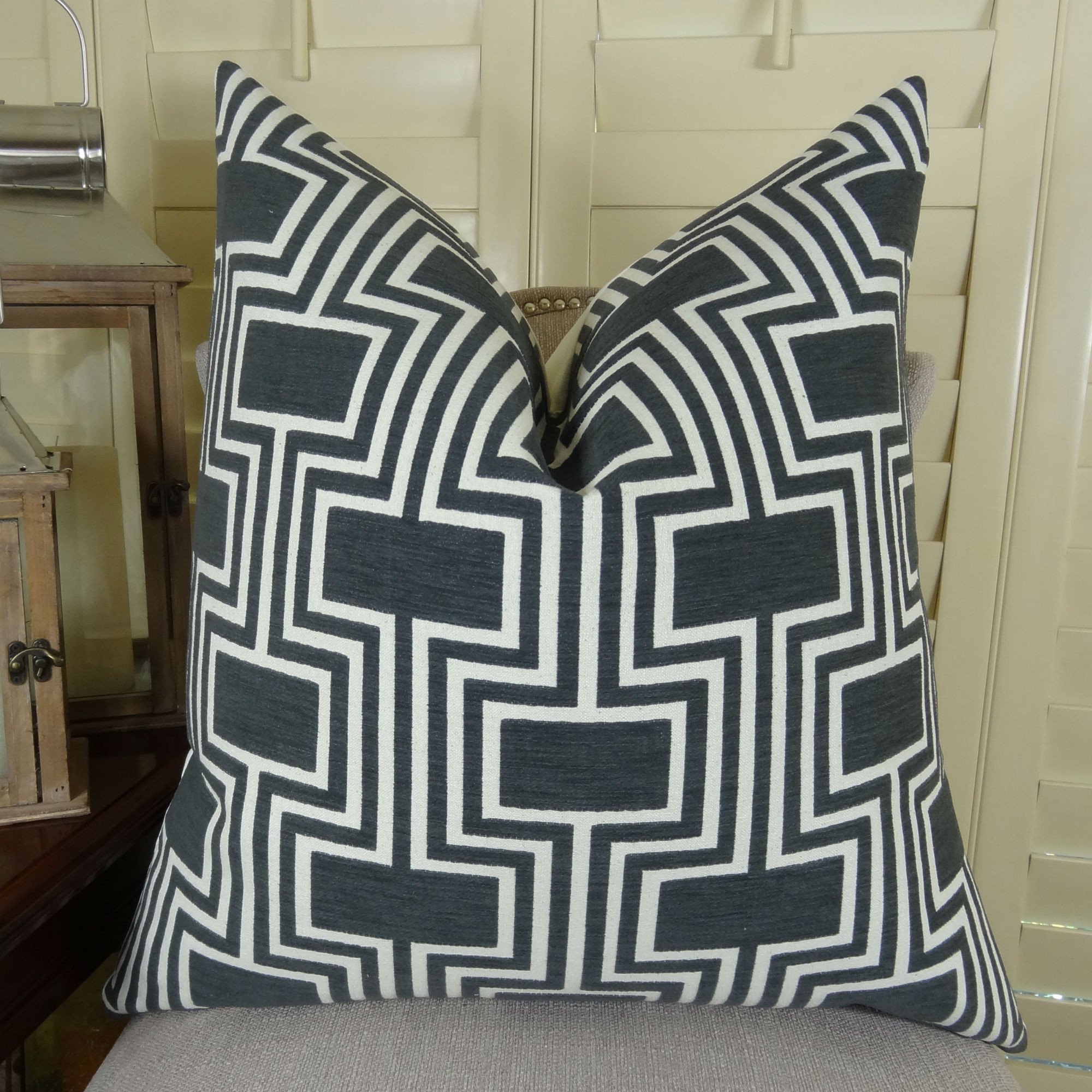 Black Geometric Throw Pillow - Modern Trellis Pattern Decorative Cushion - Handmade in USA - Perfect for Sofa, Bed & Home Decor