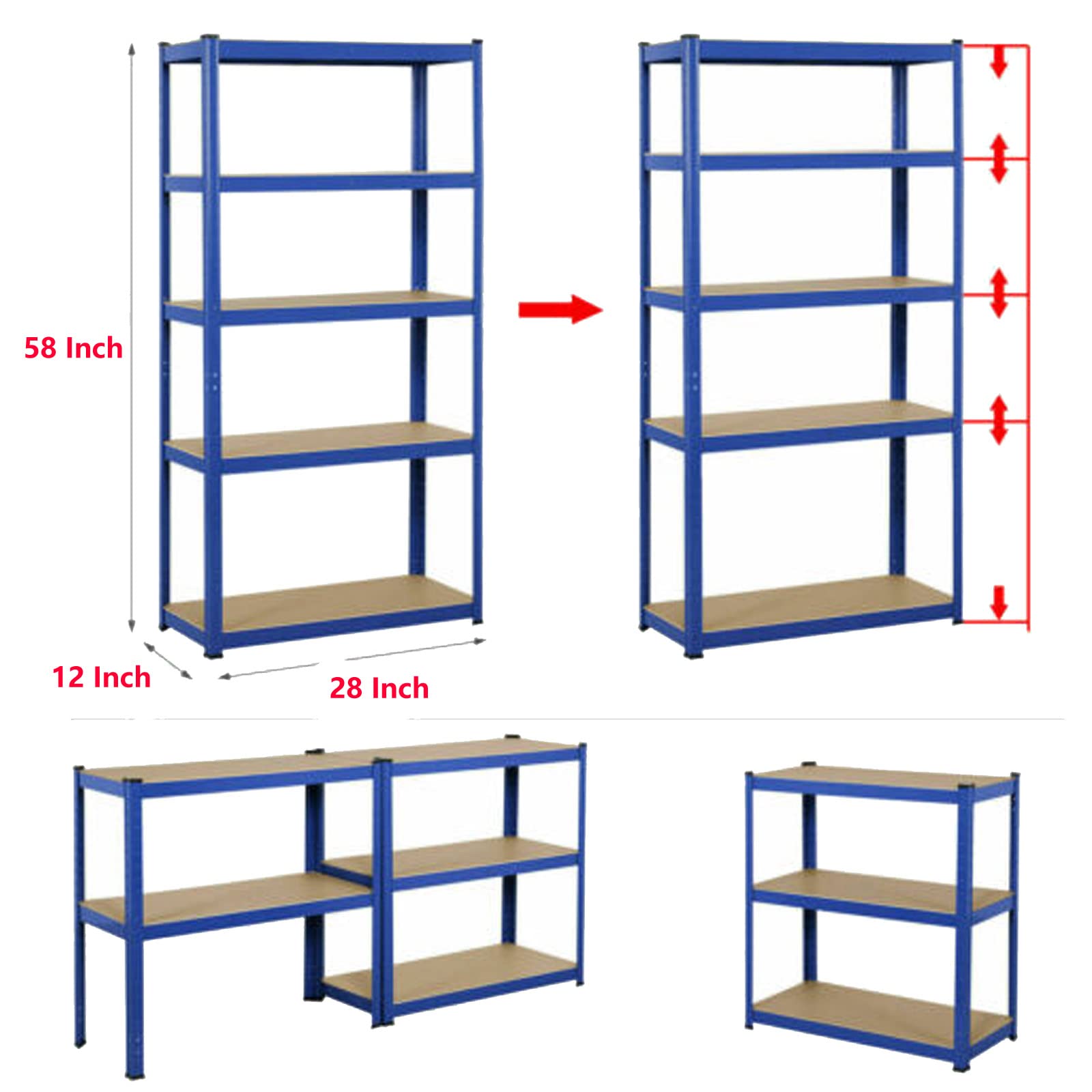 Heavy Duty 5-Tier Metal Garage Shelves - 875KG Capacity Storage Rack for Garage, Closet, Kitchen, Workshop & Office | Durable Utility Shelving for Greenhouse, Home & Commercial Use