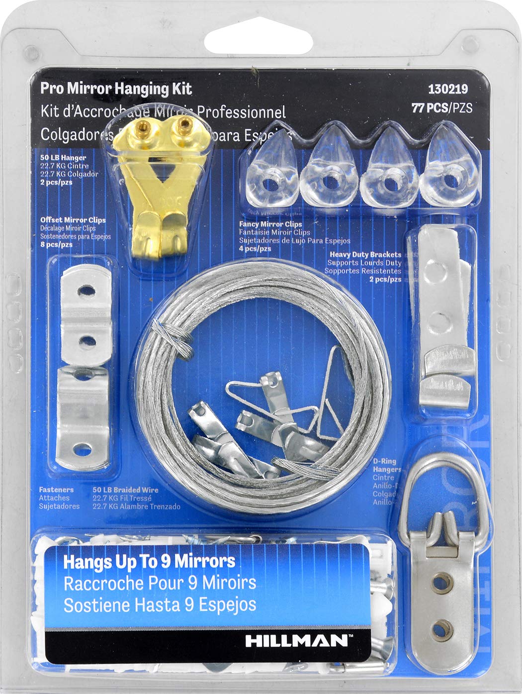 Hillman 130219 Pro Mirror Hanging Kit - 6 Piece Zinc-Plated Heavy Duty Hardware Set for Bathroom & Wall Mirrors - Secure Mounting Solution for Home & Office Decor