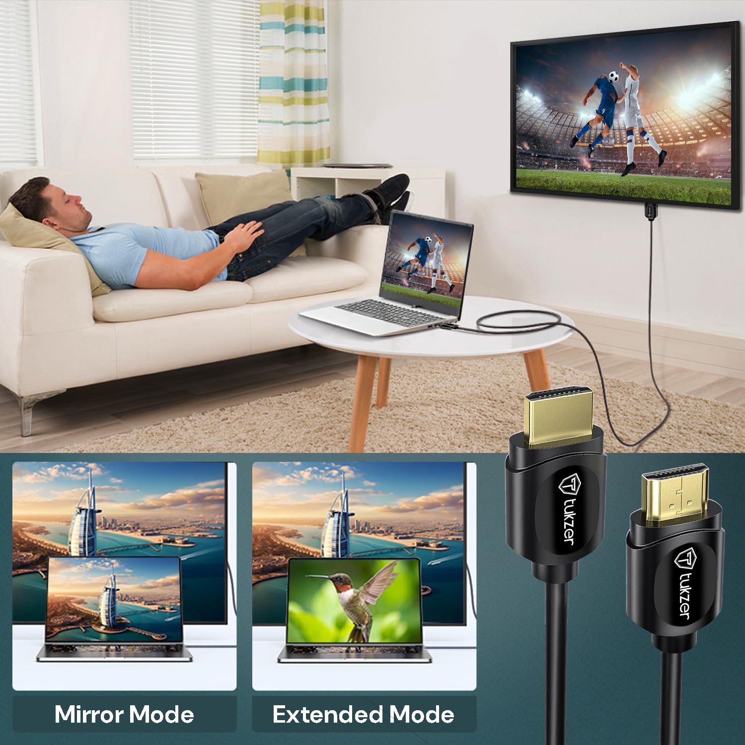 Tukzer 4K HDMI Cable 10ft - Ultra High Speed 18Gbps, 4K@60Hz, HDR, 3D, Ethernet, ARC, Gold-Plated Connectors - Compatible with Smart TV, Monitor, PC, PS5, Xbox Series X, Projector - Perfect for Home Theater & Gaming Setup