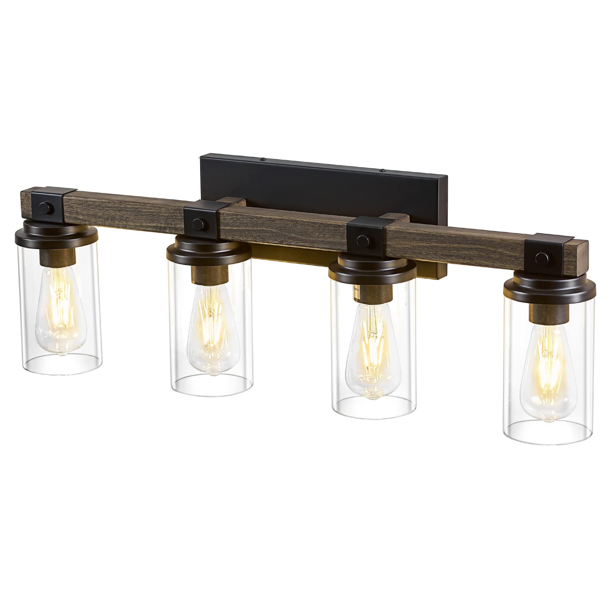 Modern Black Bathroom Vanity Light Fixture - 4-Light Over Mirror Bathroom Lighting with Clear Glass Shades for Bathroom, Powder Room & Dressing Area - Elegant Home Decor & Spa-Style Ambiance
