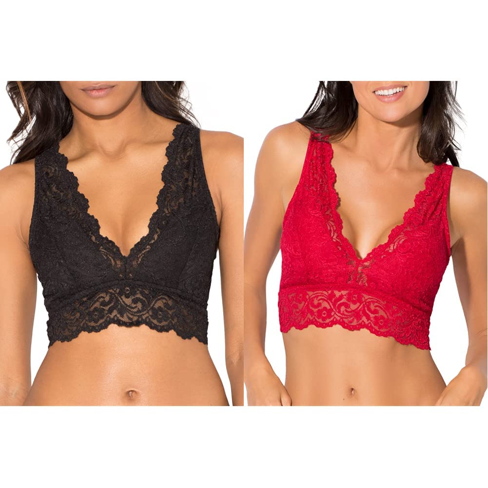Smart & Sexy Women's Signature Lace Deep V Bralette - Comfortable Wireless Bra for Everyday Wear, Date Night & Layering