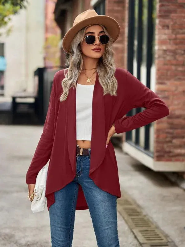 Women's Solid Color Loose Fit Cardigan Sweater - Lightweight Knit Open Front Long Sleeve Cover Up for Casual Wear, Office, and Layering