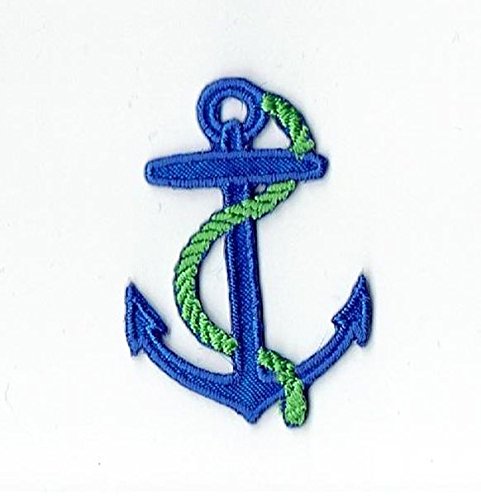Small Blue Anchor with Green Rope Embroidered Iron-On Patch for Jackets, Bags & DIY Crafts - Durable Sewing Applique for Clothing & Accessories