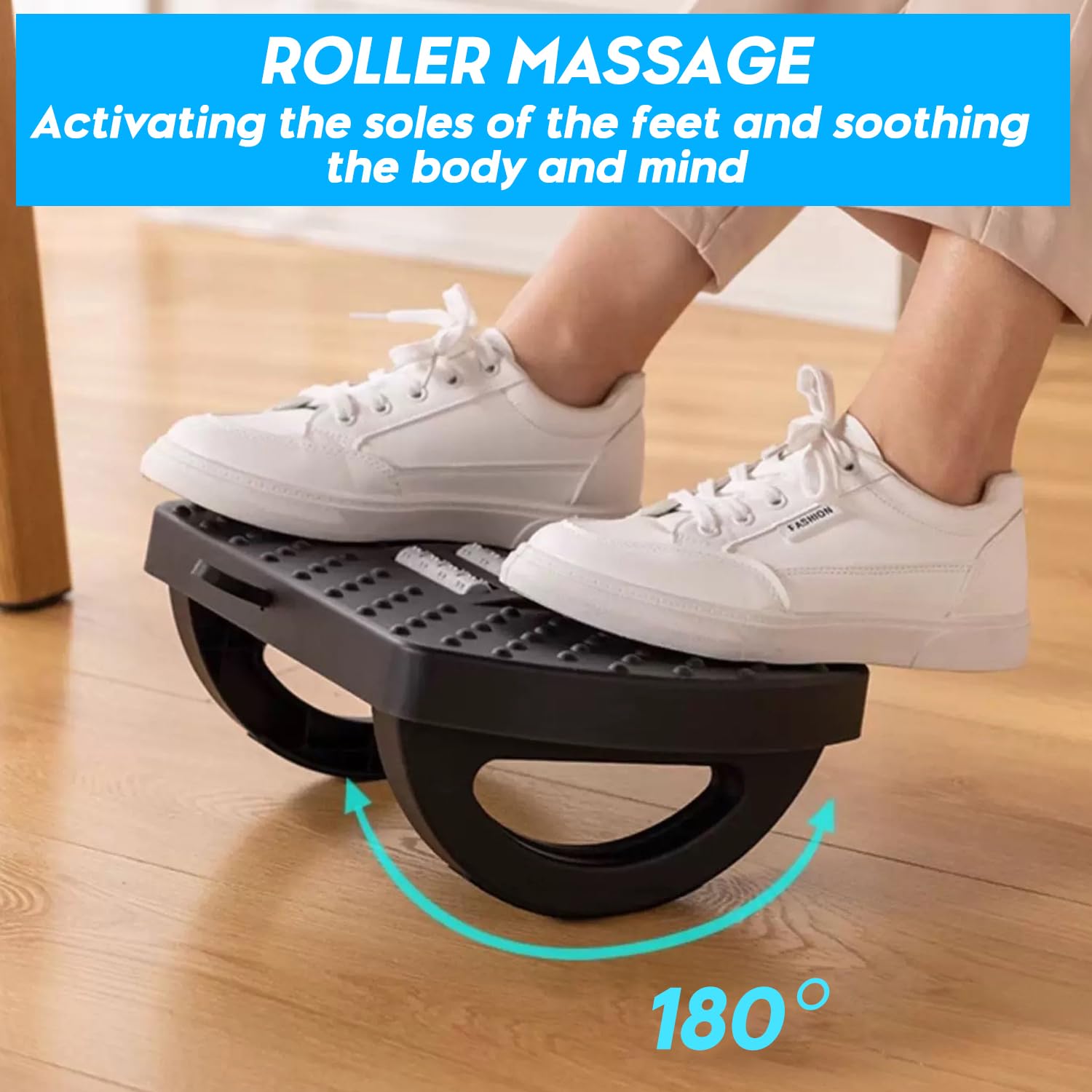 Ergonomic Under Desk Footrest with Massage Rollers - Adjustable Office Foot Stool for Pain Relief & Improved Posture - Detachable Black Design for Home & Office Workspaces - Perfect for Long Hours of Sitting at Computer Desks