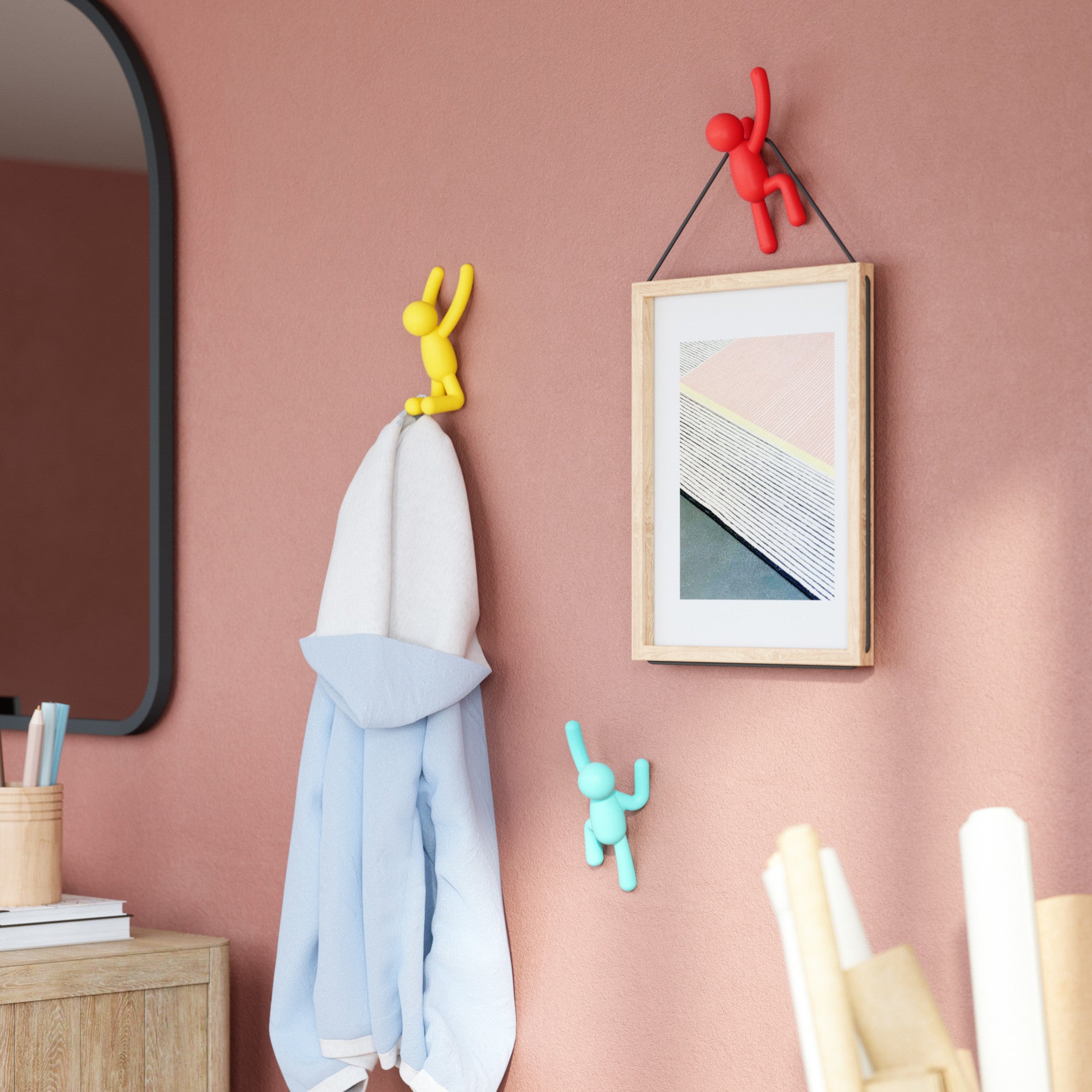 Buddy Wall Hooks Set of 3 - Heavy Duty Adhesive Hooks for Hanging Coats, Hats & Keys - Perfect for Home, Office & Dorm Organization