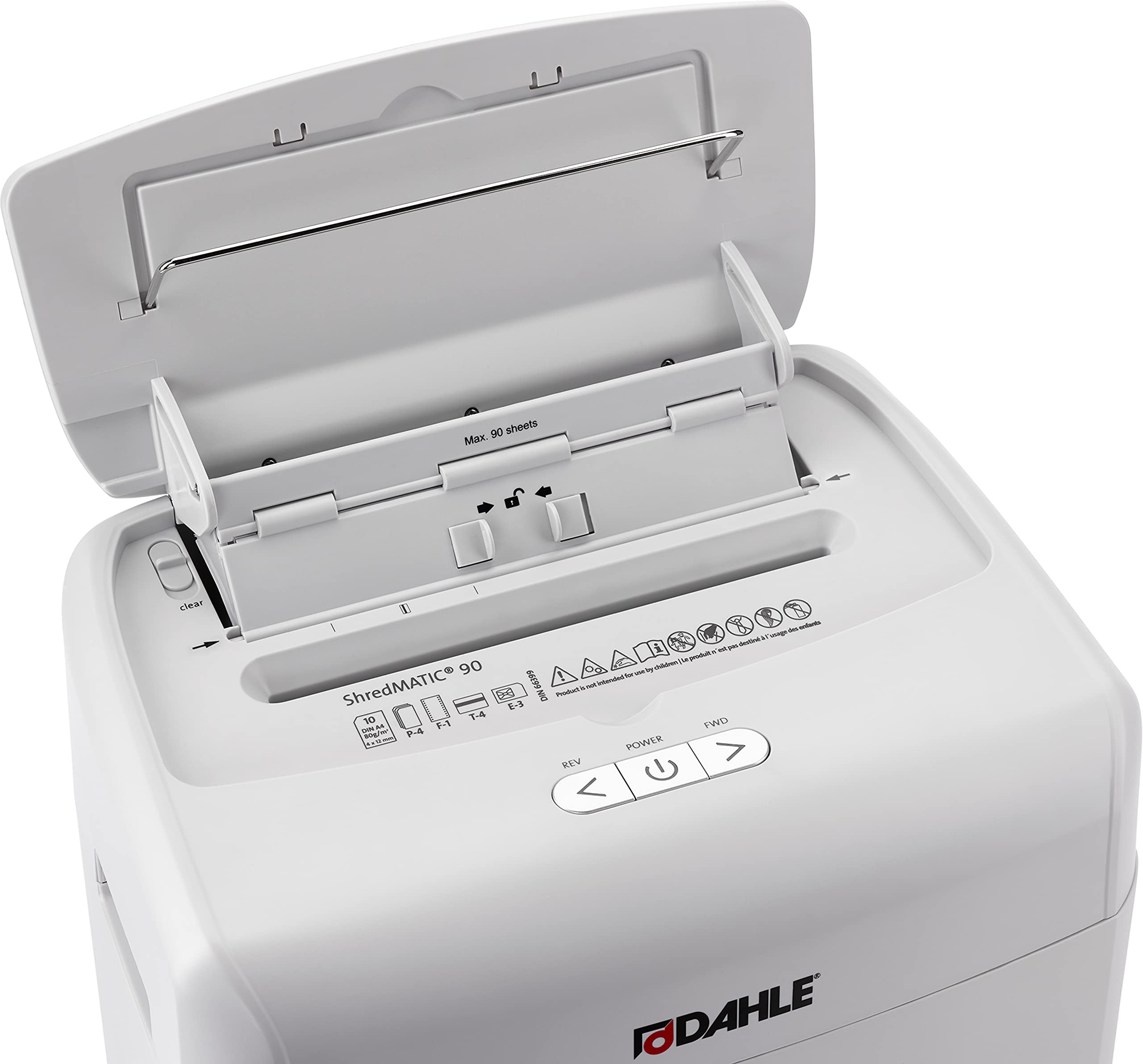 Dahle ShredMATIC SM 90 Auto-Feed Cross Cut Paper Shredder - 90 Sheet Capacity, German Engineered, Jam Protection, Oil-Free, SmartPower, P-4 Security - Shreds Staples, Paper Clips & Credit Cards - Perfect for Office, Home & Small Business Document Security