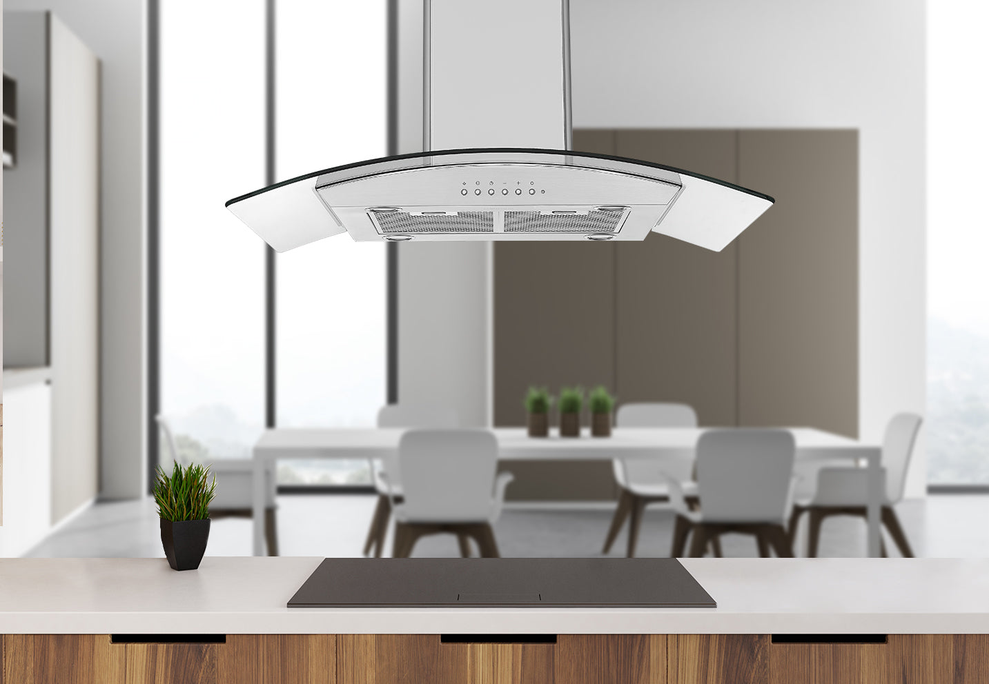 36 Inch Convertible Island Glass Canopy - Stainless Steel Range Hood for Modern Kitchen | Perfect for Open Kitchen, Restaurant & Home Cooking