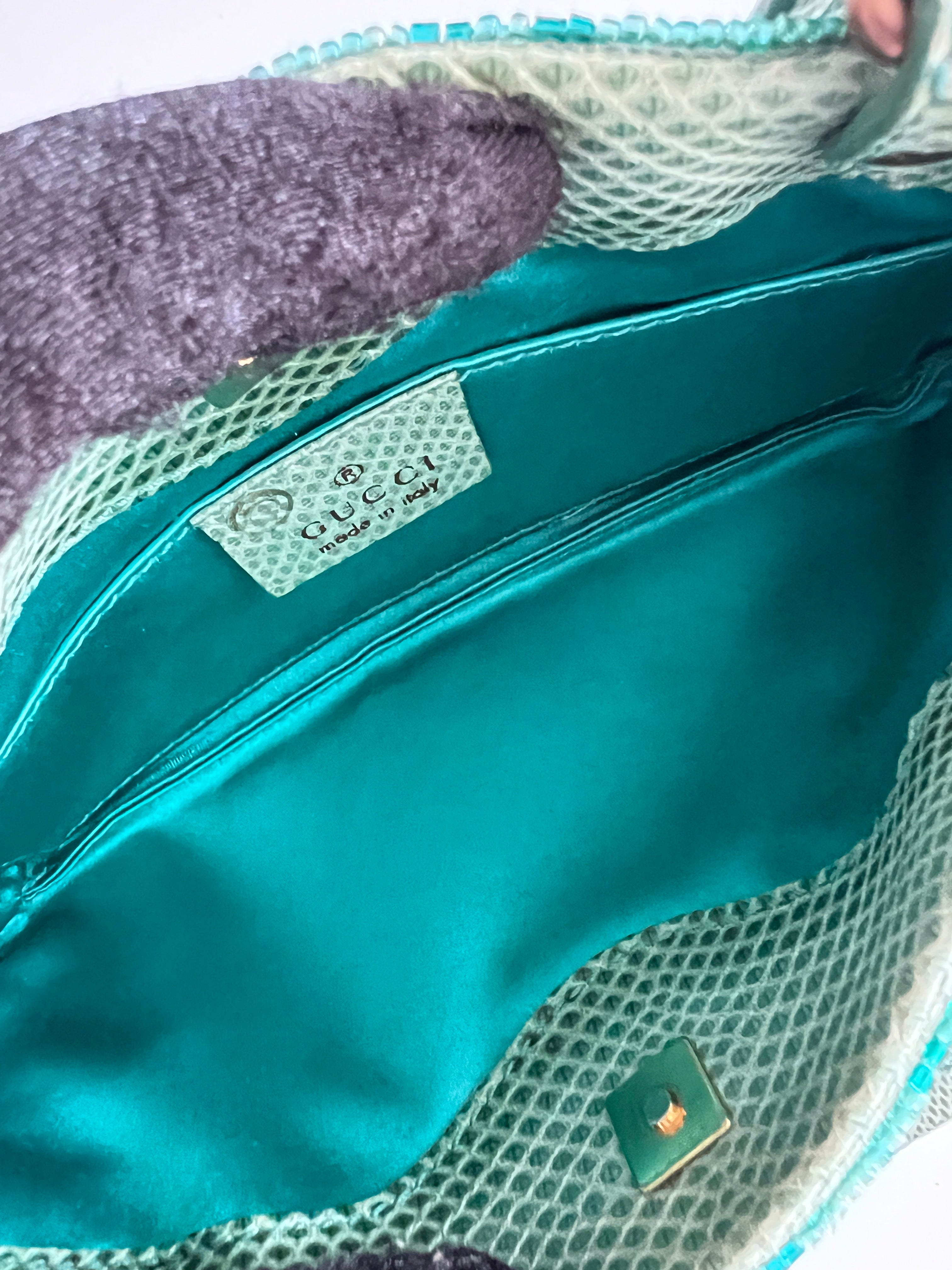Gucci GG Nonogram Crystal Beaded Lizard Skin Handbag in Turquoise - Luxury Designer Crossbody Bag for Women, Perfect for Evening Parties & Special Occasions