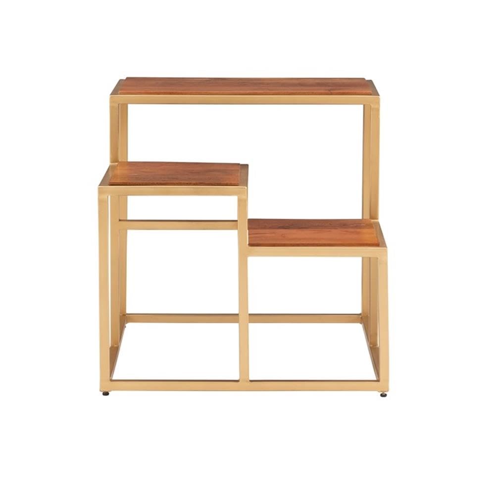 Linon Elijah 3-Tier Wood & Iron Side Table - Gold/Natural Finish | Perfect for Living Room, Bedroom, or Balcony Plant Stand | Multi-Purpose Storage Shelf for Home Decor